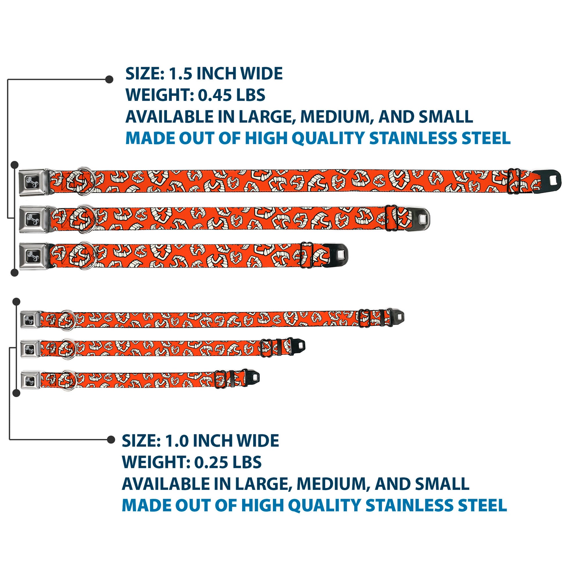 Dog Bone Black/Silver Seatbelt Buckle Collar - Wax Fangs Scattered Red/White Seatbelt Buckle Collars Buckle-Down