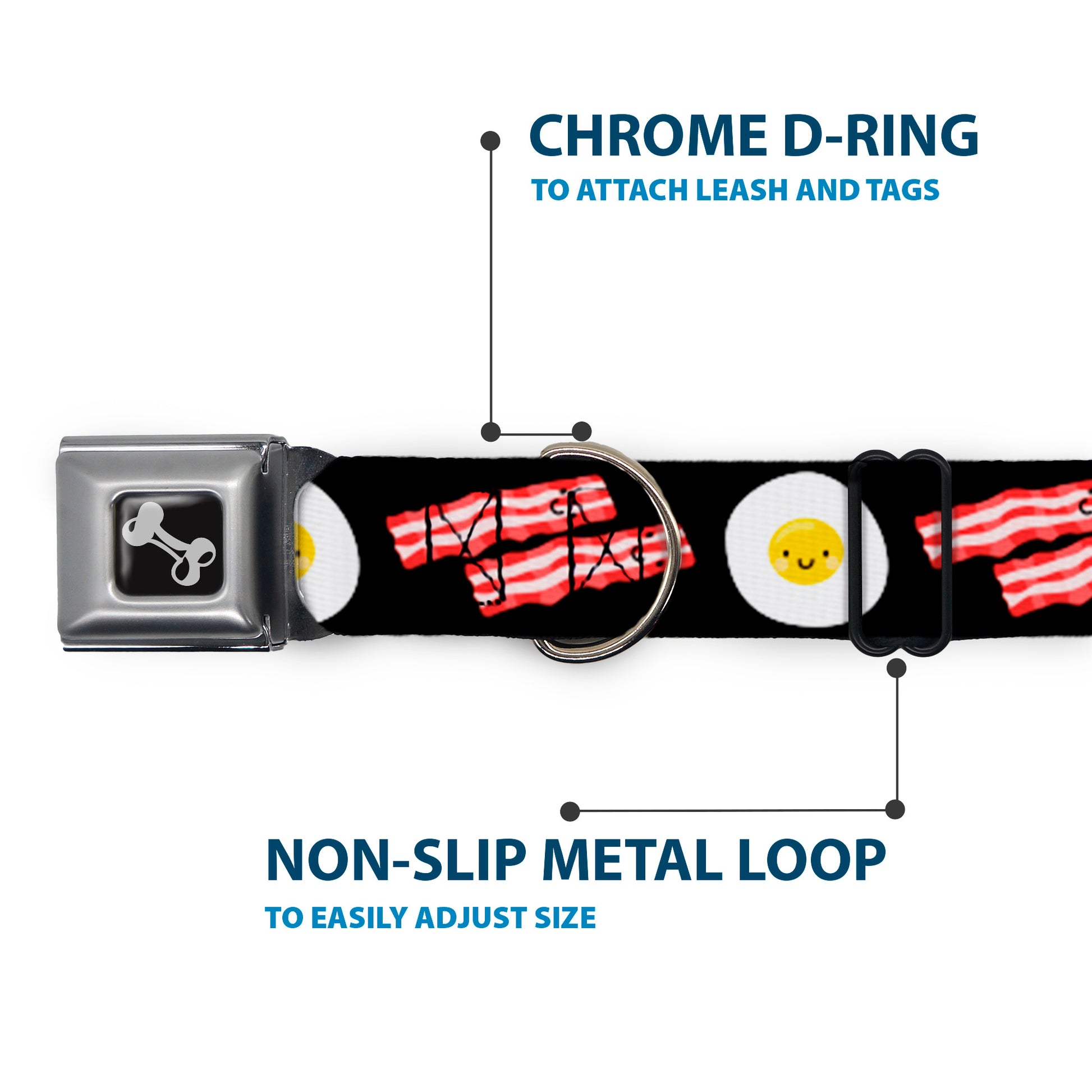 Dog Bone Seatbelt Buckle Collar - Bacon & Eggs Black Seatbelt Buckle Collars Buckle-Down