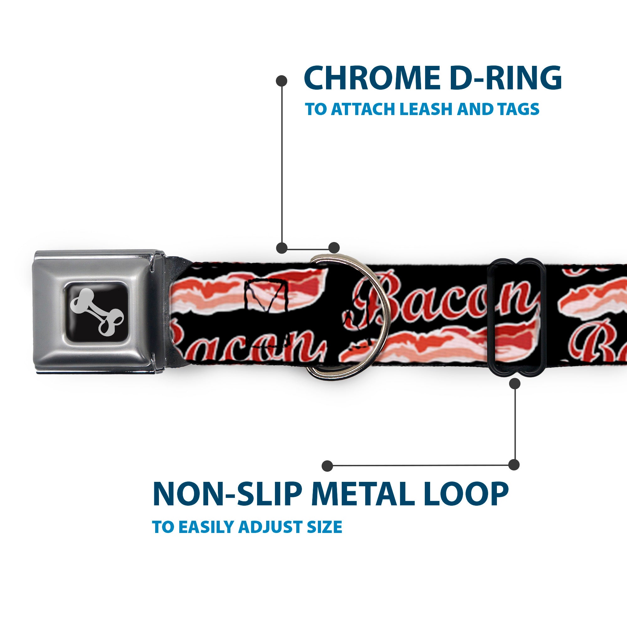 Dog Bone Seatbelt Buckle Collar - BACON Baseball Script Seatbelt Buckle Collars Buckle-Down