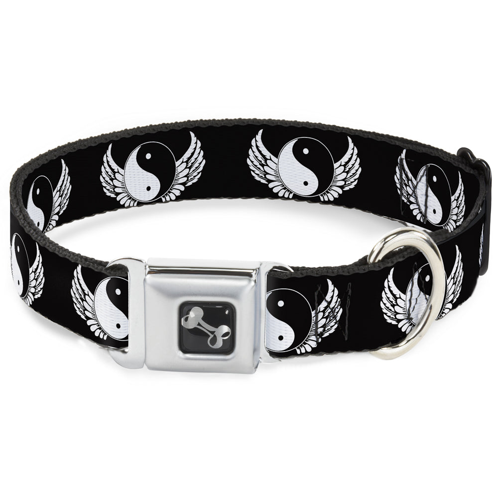 Dog Bone Seatbelt Buckle Collar - Yin Yang w/Wings Black/White Seatbelt Buckle Collars Buckle-Down