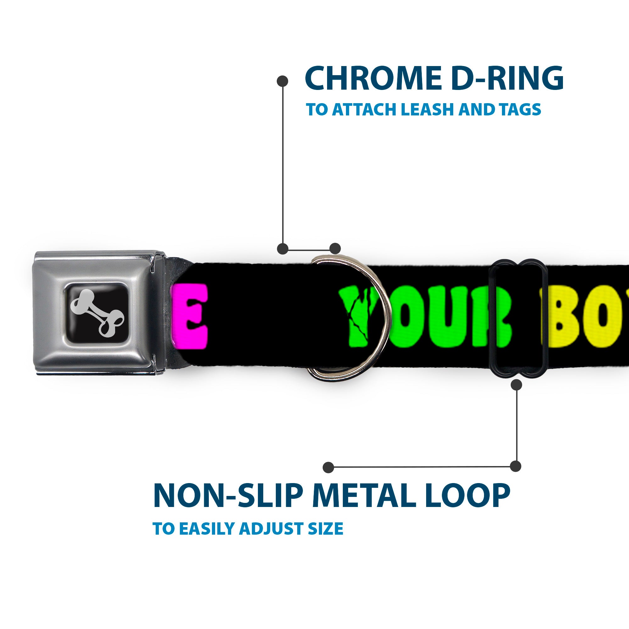Dog Bone Seatbelt Buckle Collar - YOUR BOYFRIEND LOVES ME w/Kiss Black/Neon Seatbelt Buckle Collars Buckle-Down