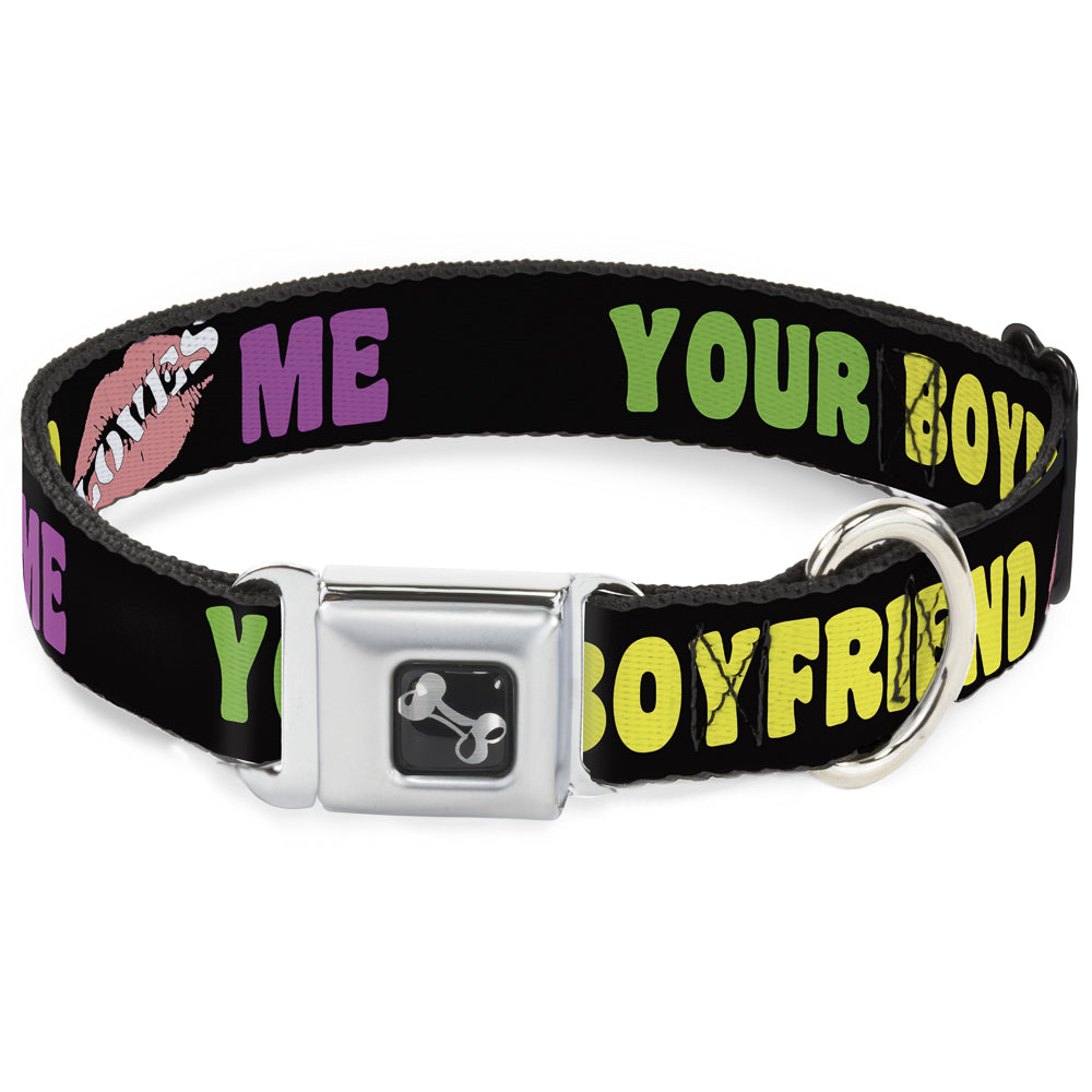 Dog Bone Seatbelt Buckle Collar - YOUR BOYFRIEND LOVES ME w/Kiss Black/Neon Seatbelt Buckle Collars Buckle-Down