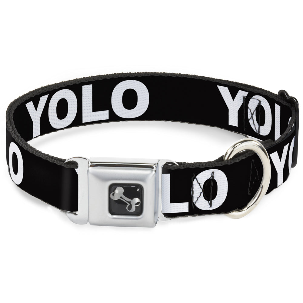 Dog Bone Seatbelt Buckle Collar - YOLO Black/White Seatbelt Buckle Collars Buckle-Down