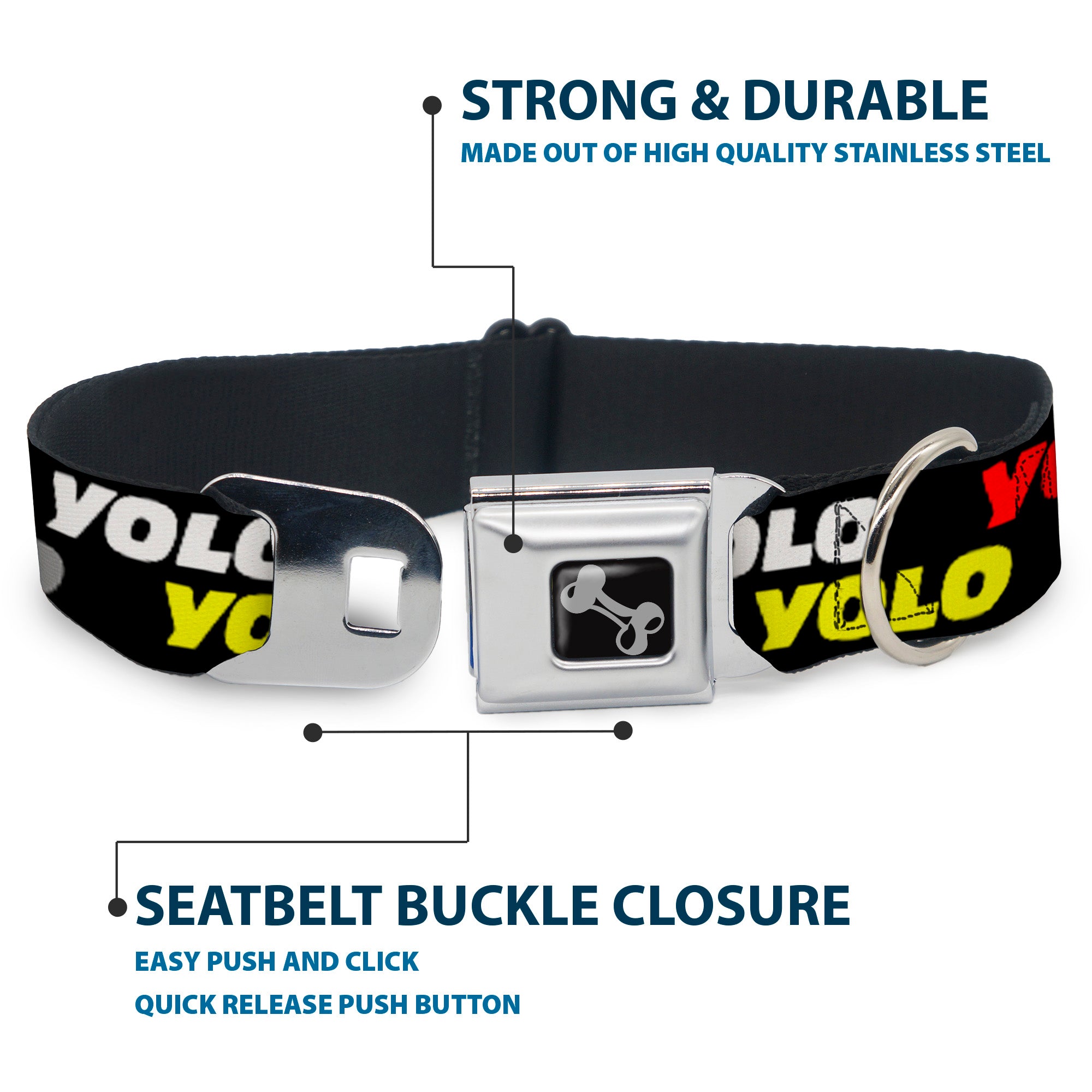 Dog Bone Seatbelt Buckle Collar - YOLO2 Black/Red/White/Gray/Yellow Seatbelt Buckle Collars Buckle-Down