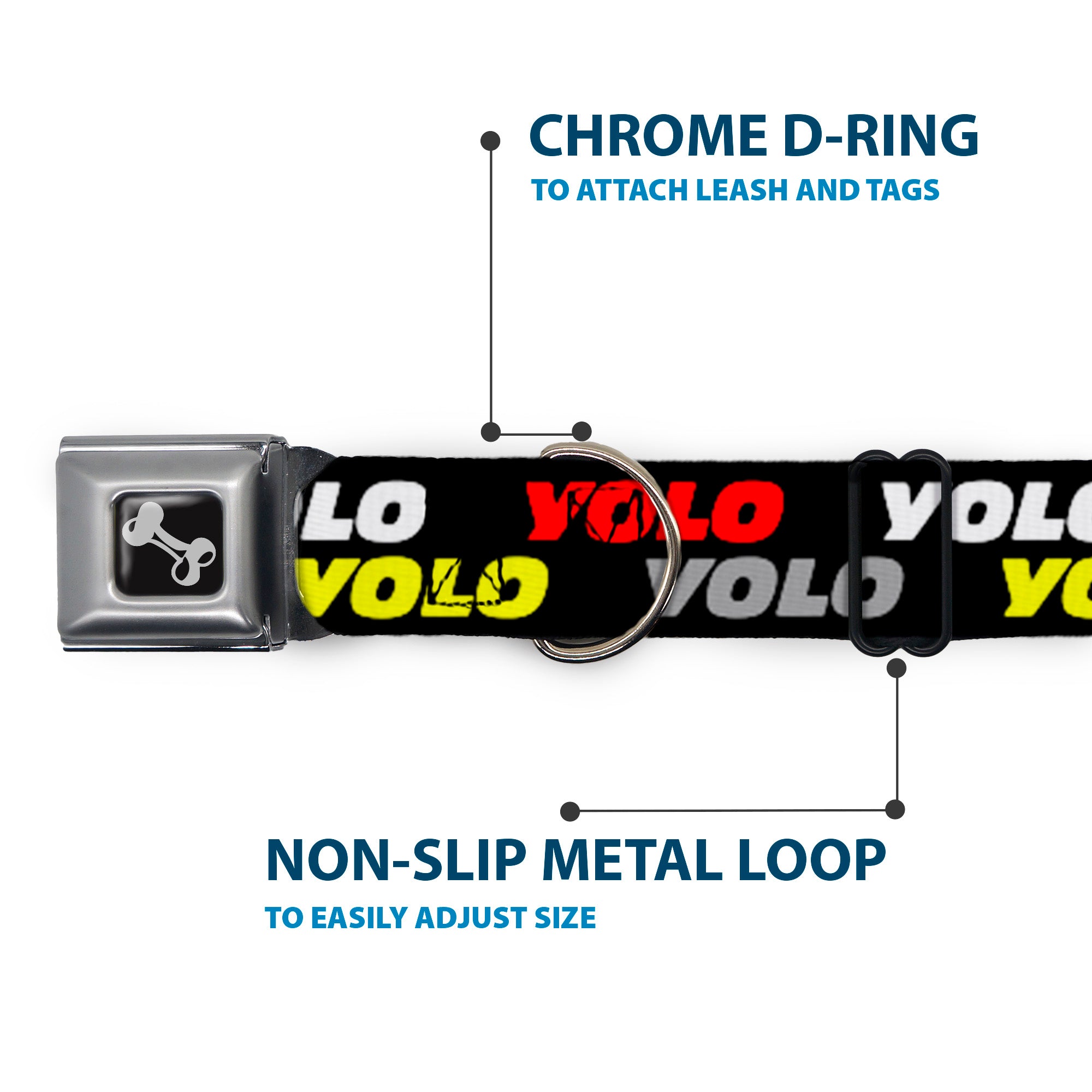 Dog Bone Seatbelt Buckle Collar - YOLO2 Black/Red/White/Gray/Yellow Seatbelt Buckle Collars Buckle-Down