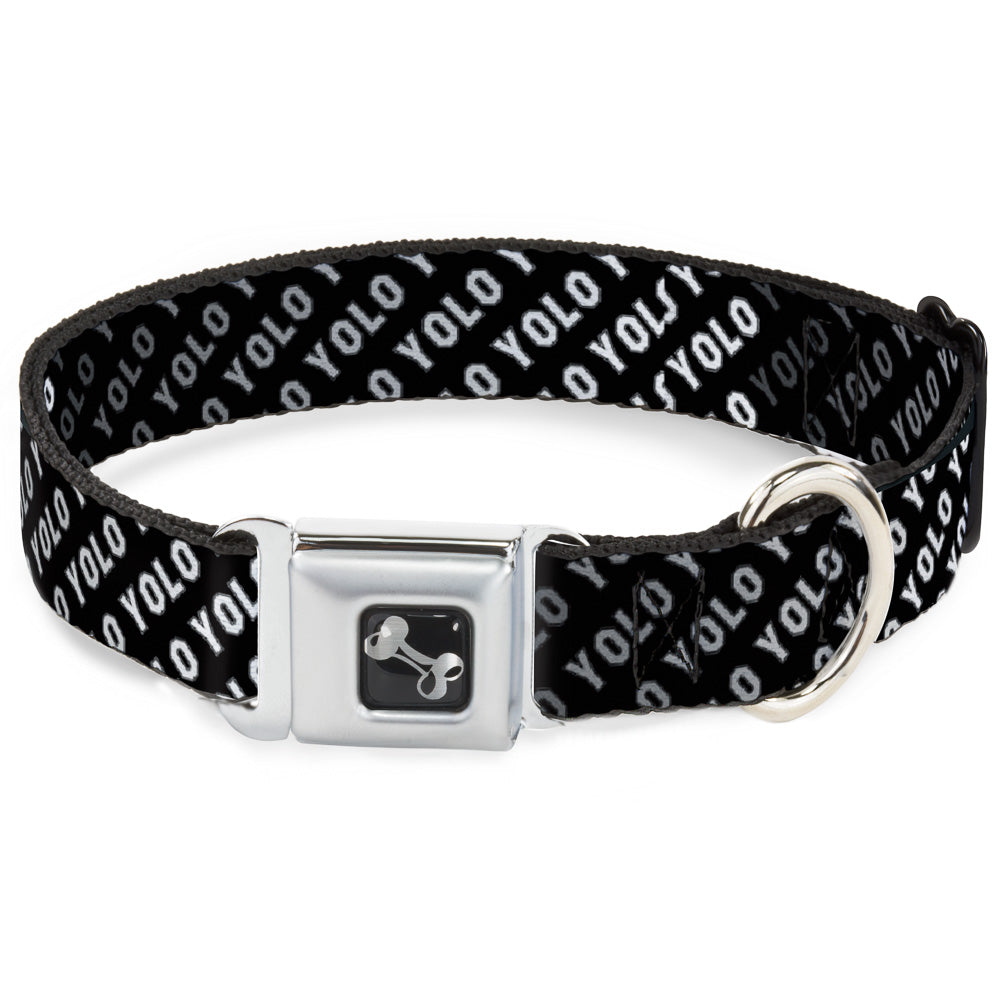 Dog Bone Seatbelt Buckle Collar - YOLO Diagonal Black/Gray/White Seatbelt Buckle Collars Buckle-Down