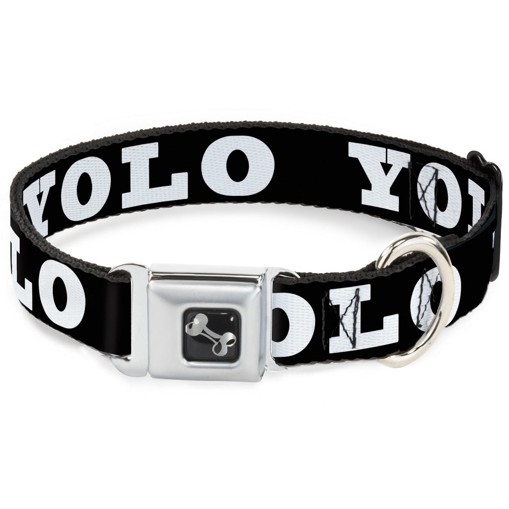 Dog Bone Seatbelt Buckle Collar - YOLO Bold Black/White Seatbelt Buckle Collars Buckle-Down