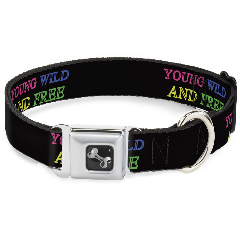 Dog Bone Seatbelt Buckle Collar - YOUNG WILD AND FREE Outline Black/Multi Neon Seatbelt Buckle Collars Buckle-Down