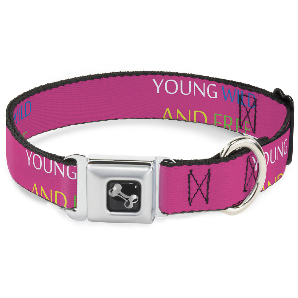Dog Bone Seatbelt Buckle Collar - YOUNG WILD AND FREE Pink/White/Blue/Yellow/Green Seatbelt Buckle Collars Buckle-Down