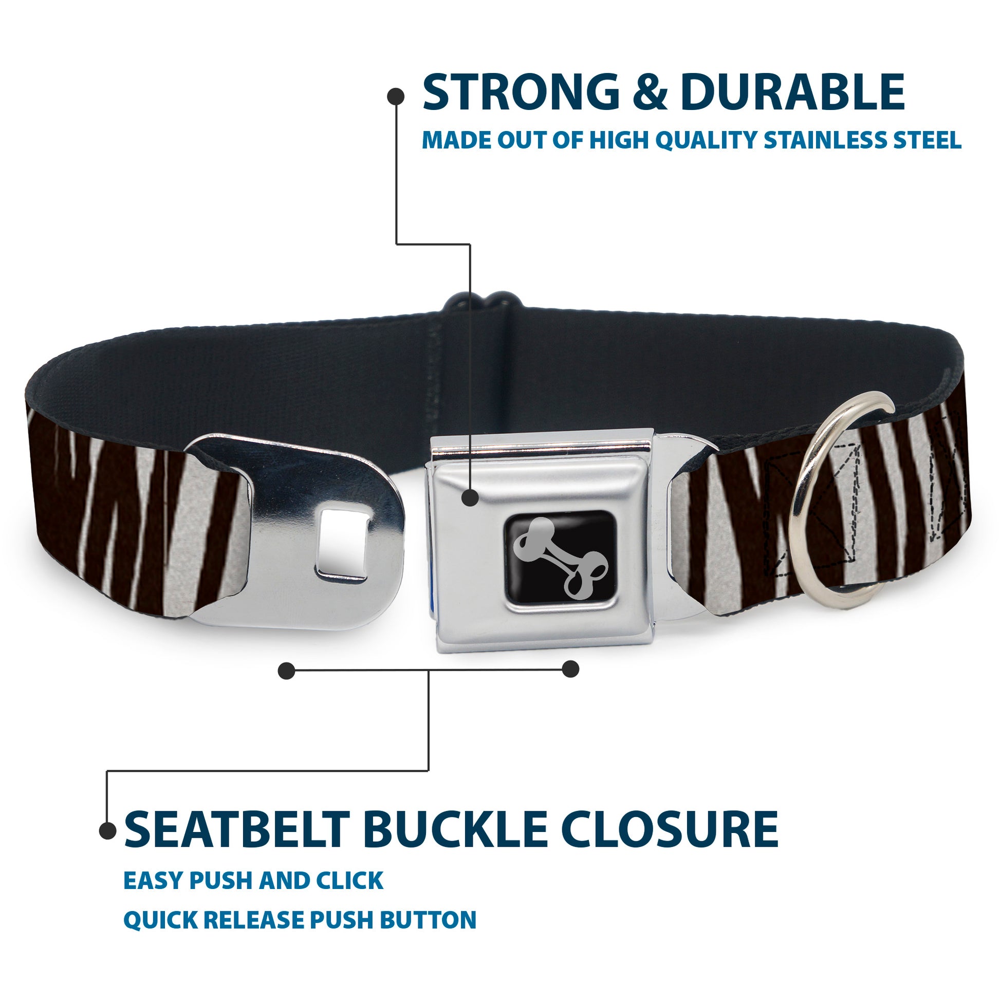 Dog Bone Seatbelt Buckle Collar - Zebra Seatbelt Buckle Collars Buckle-Down