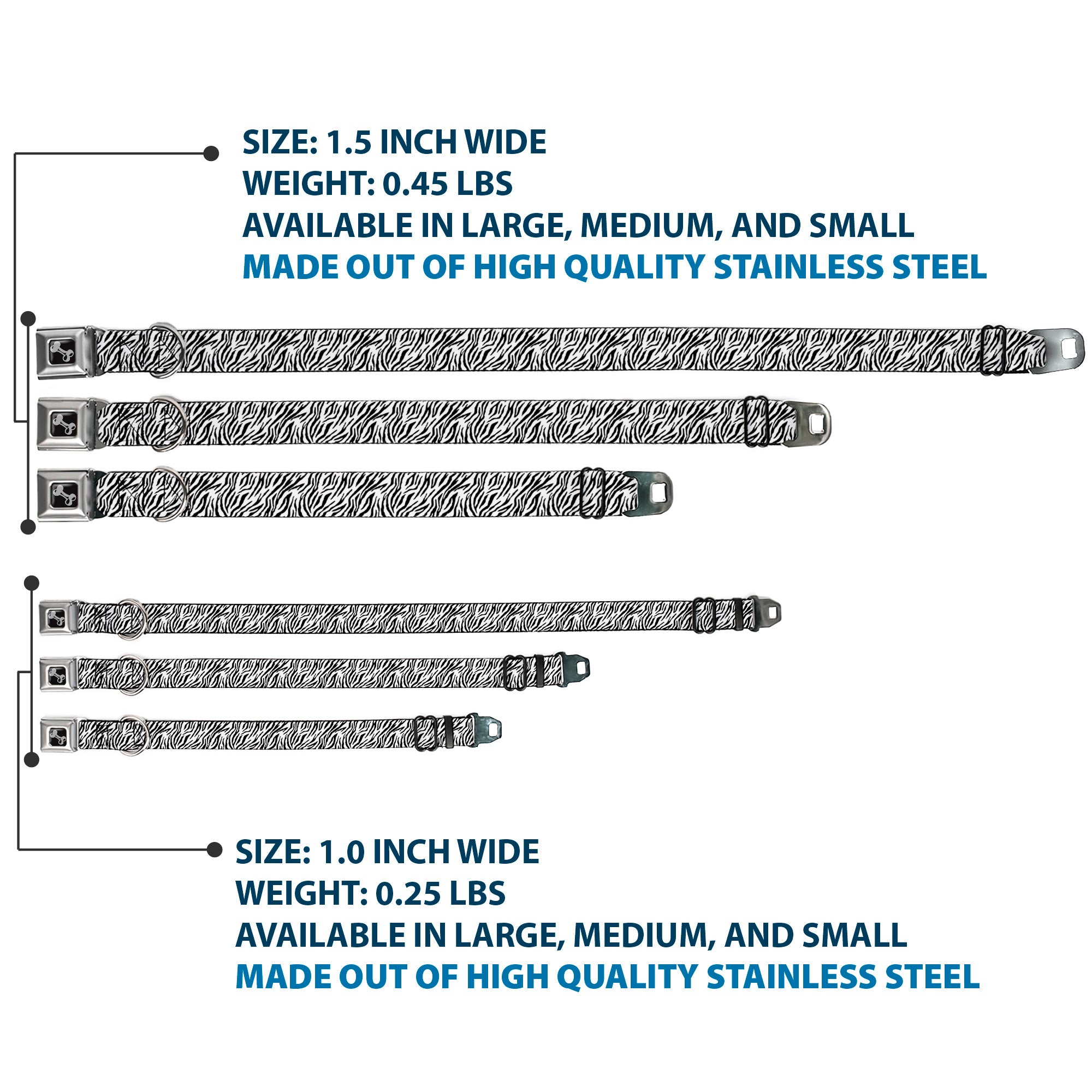 Dog Bone Seatbelt Buckle Collar - Zebra 2 White Seatbelt Buckle Collars Buckle-Down