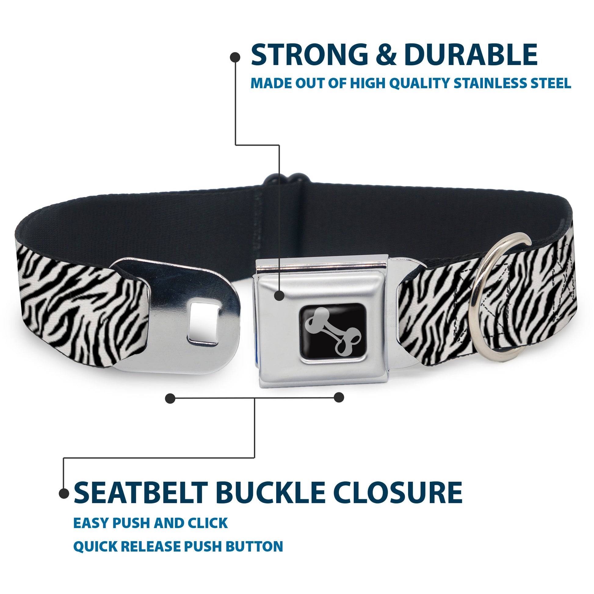 Dog Bone Seatbelt Buckle Collar - Zebra 2 White Seatbelt Buckle Collars Buckle-Down