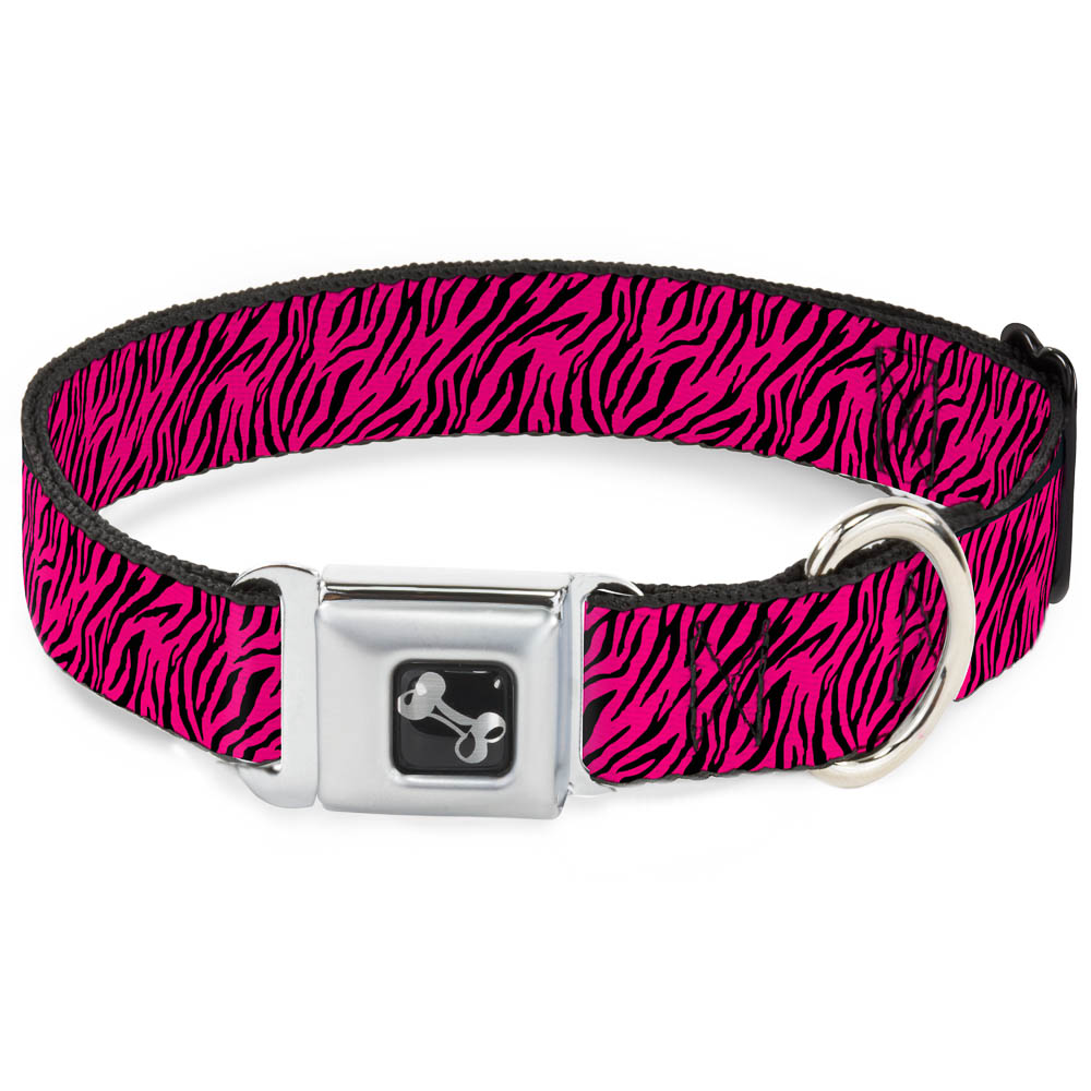 Dog Bone Seatbelt Buckle Collar - Zebra 2 Fuchsia Pink Seatbelt Buckle Collars Buckle-Down