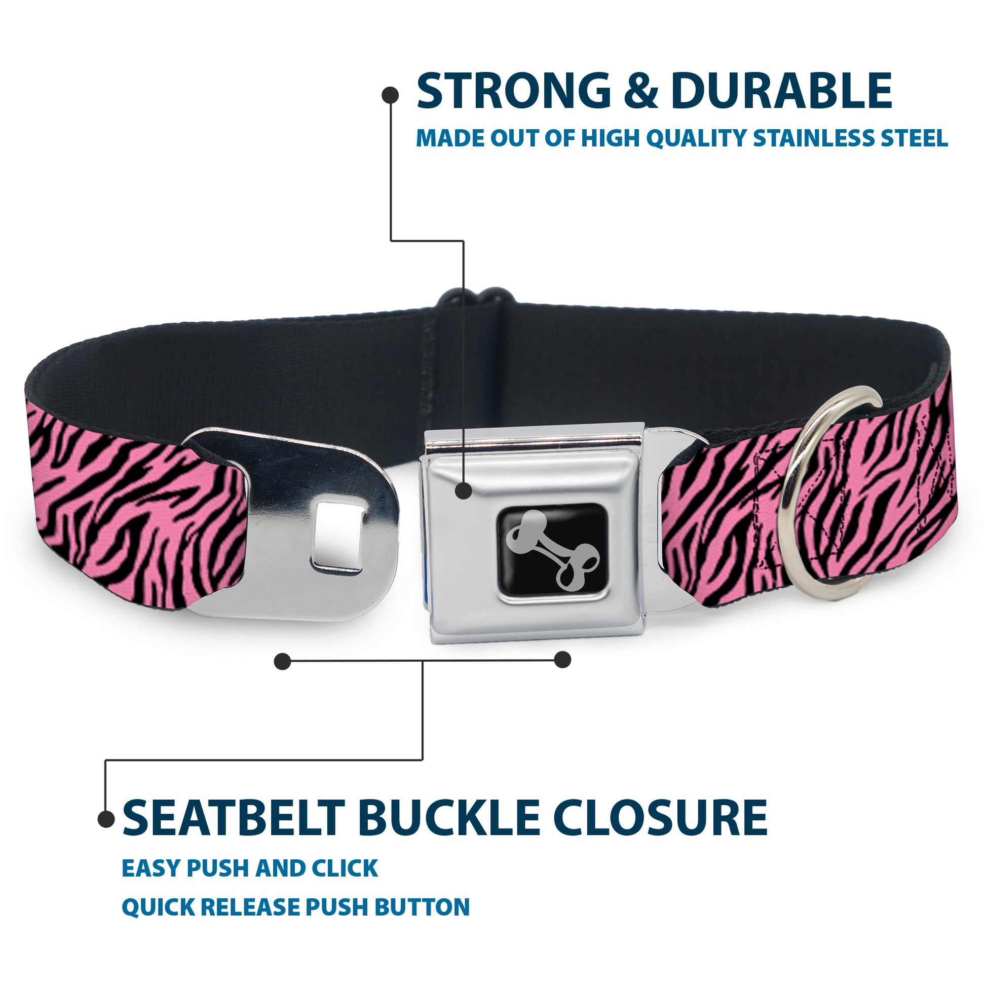 Dog Bone Seatbelt Buckle Collar - Zebra 2 Baby Pink Seatbelt Buckle Collars Buckle-Down