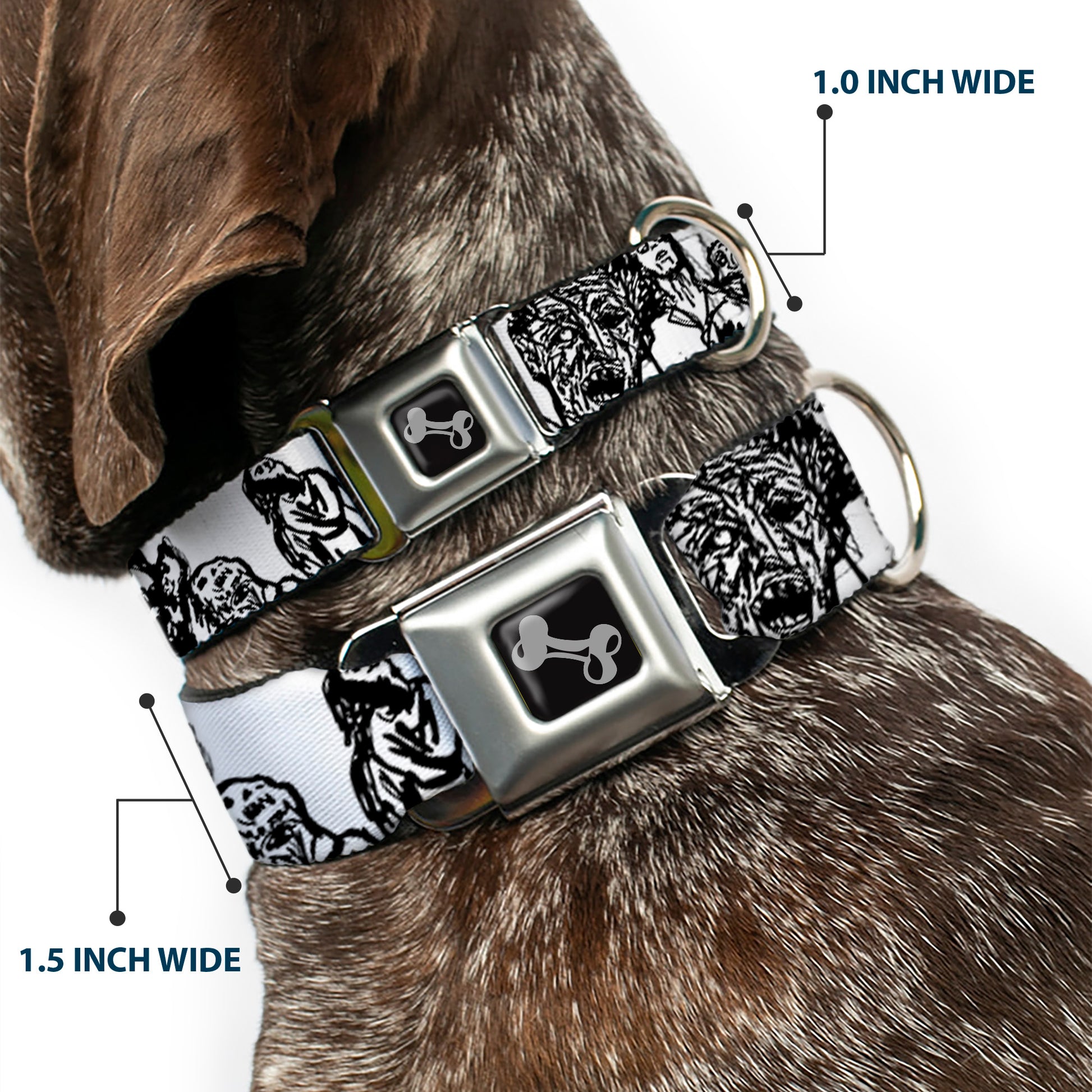 Dog Bone Seatbelt Buckle Collar - Zombies White/Black Seatbelt Buckle Collars Buckle-Down