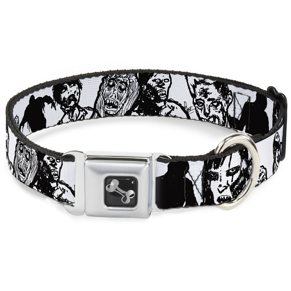 Dog Bone Seatbelt Buckle Collar - Zombies White/Black Seatbelt Buckle Collars Buckle-Down