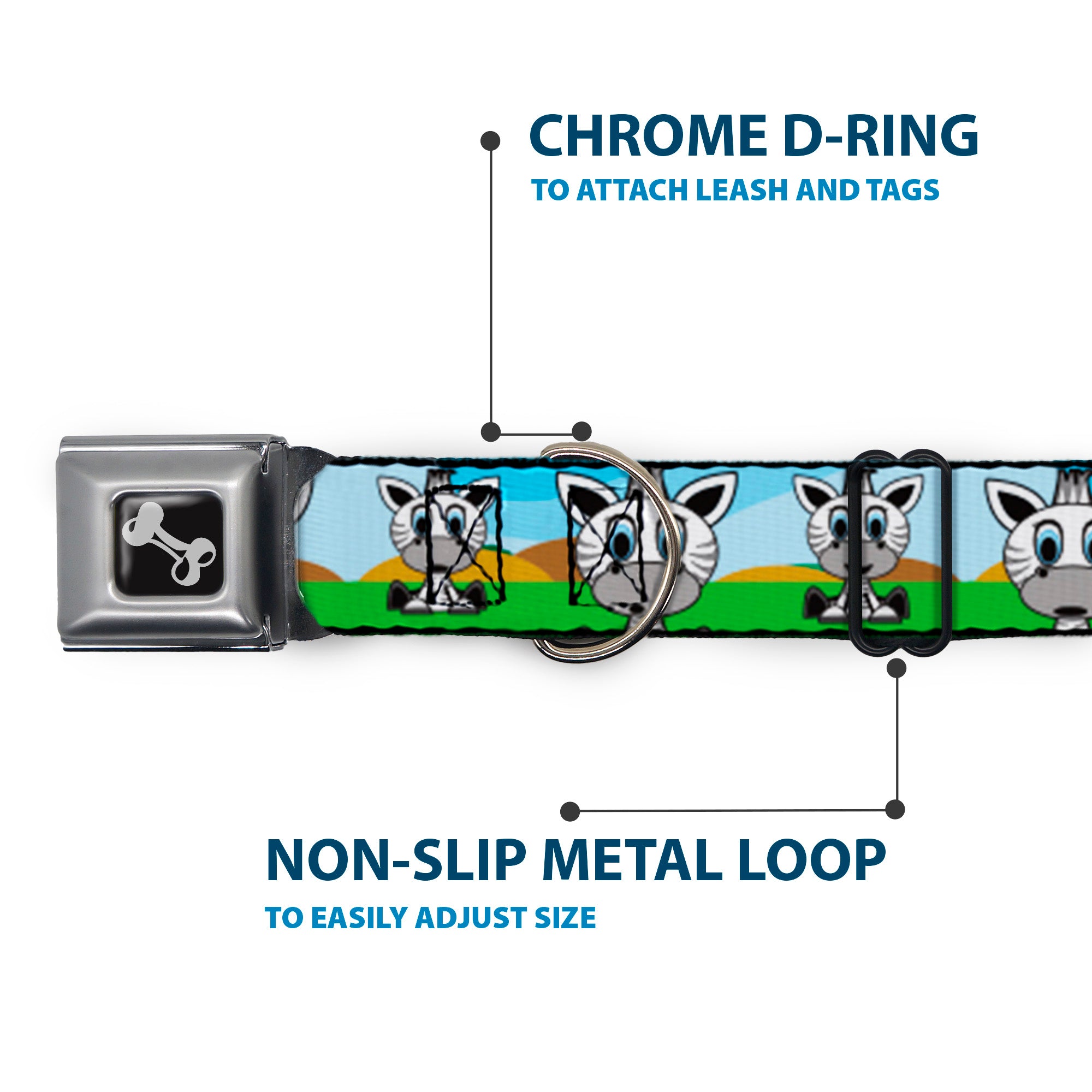 Dog Bone Seatbelt Buckle Collar - Zebra Cartoon Seatbelt Buckle Collars Buckle-Down