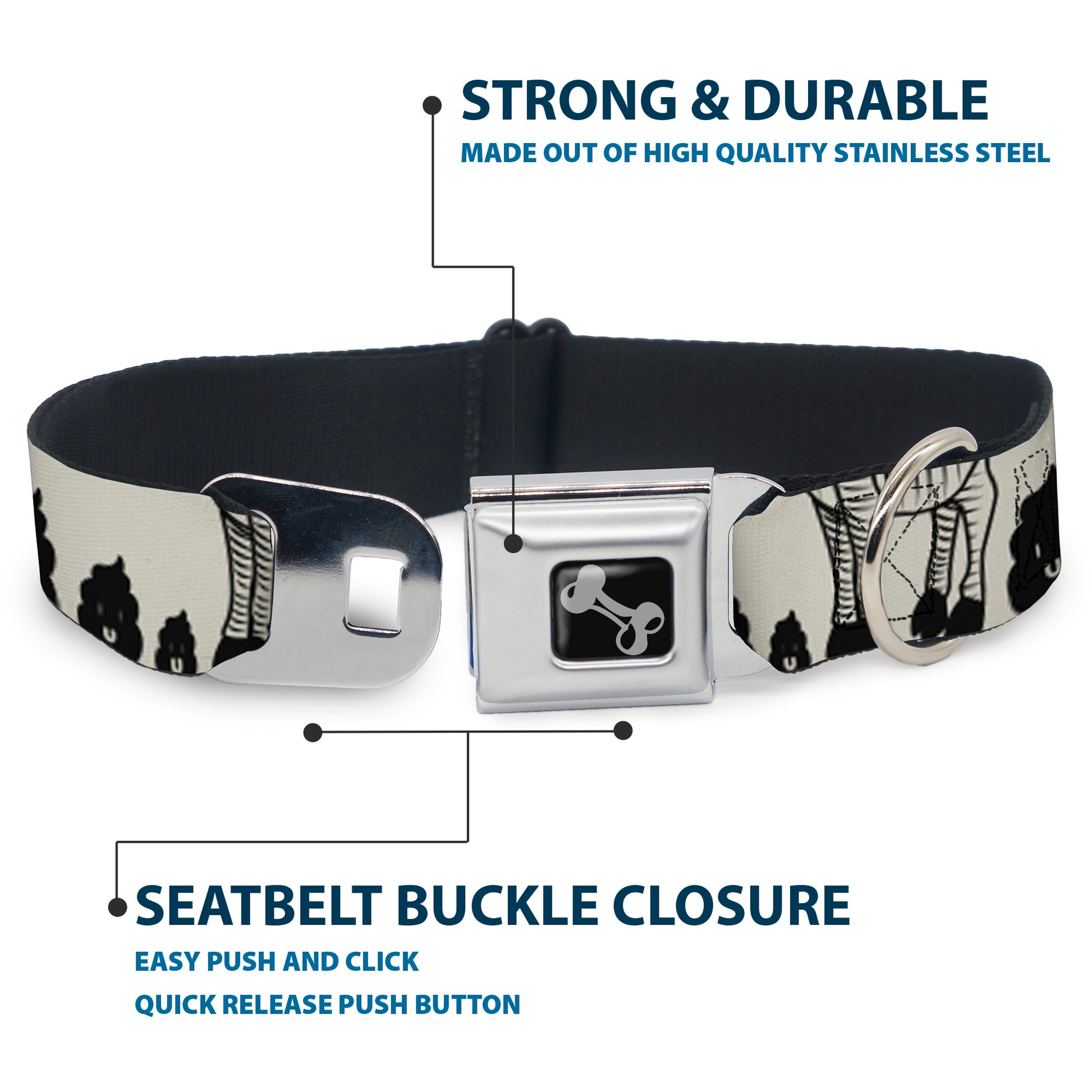 Dog Bone Seatbelt Buckle Collar - Zebra Poops Off-White/Black Seatbelt Buckle Collars Buckle-Down