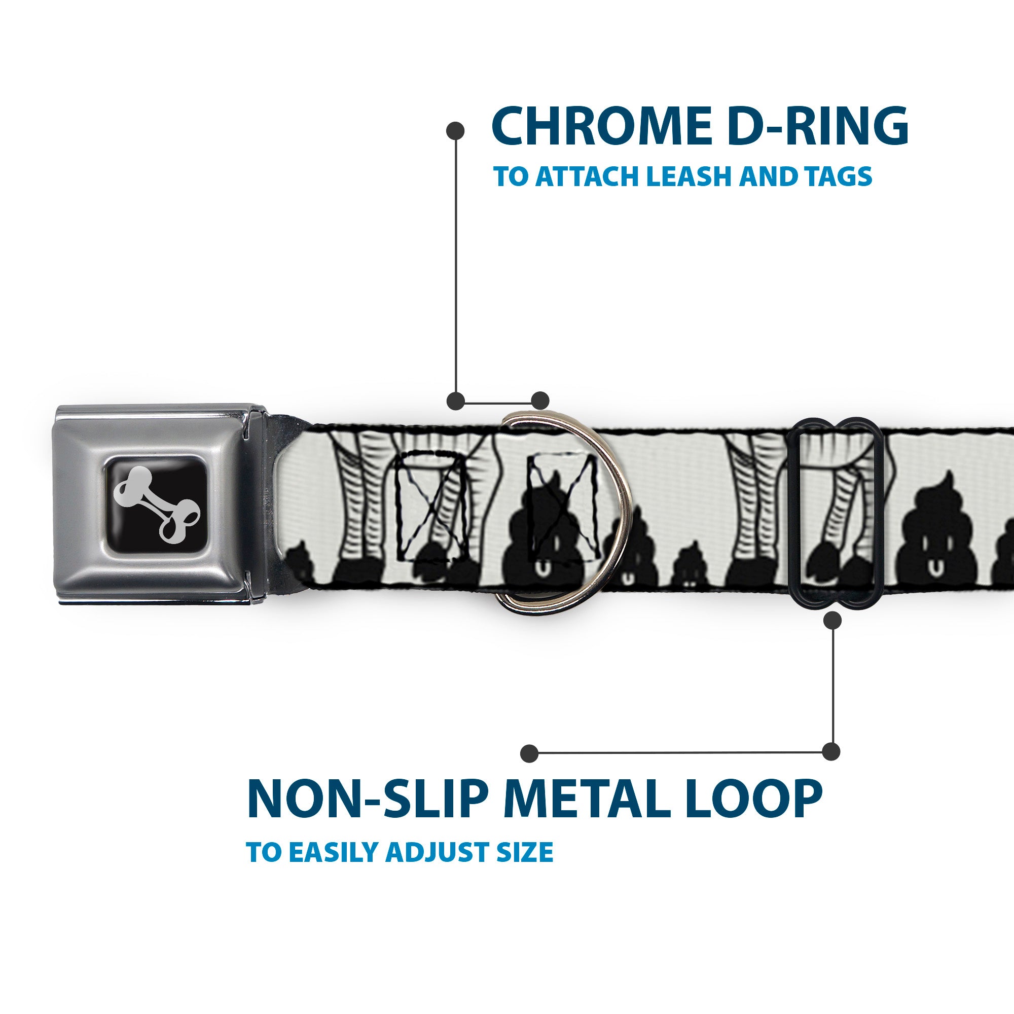 Dog Bone Seatbelt Buckle Collar - Zebra Poops Off-White/Black Seatbelt Buckle Collars Buckle-Down