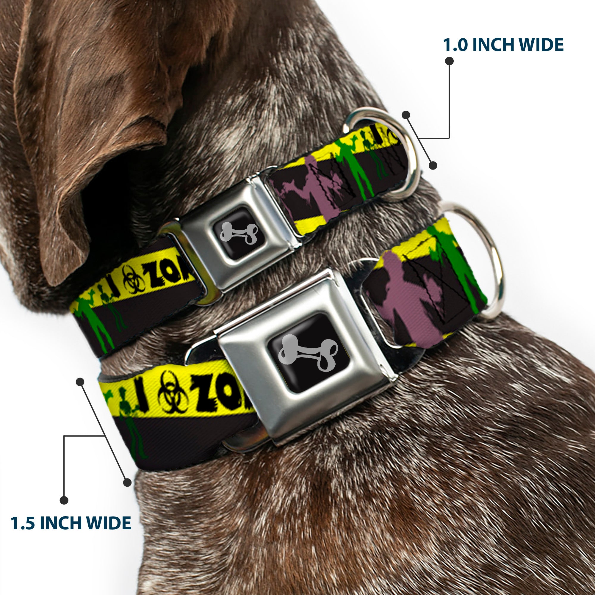 Dog Bone Seatbelt Buckle Collar - Zombies Biohazard Black/Yellow/Green Seatbelt Buckle Collars Buckle-Down