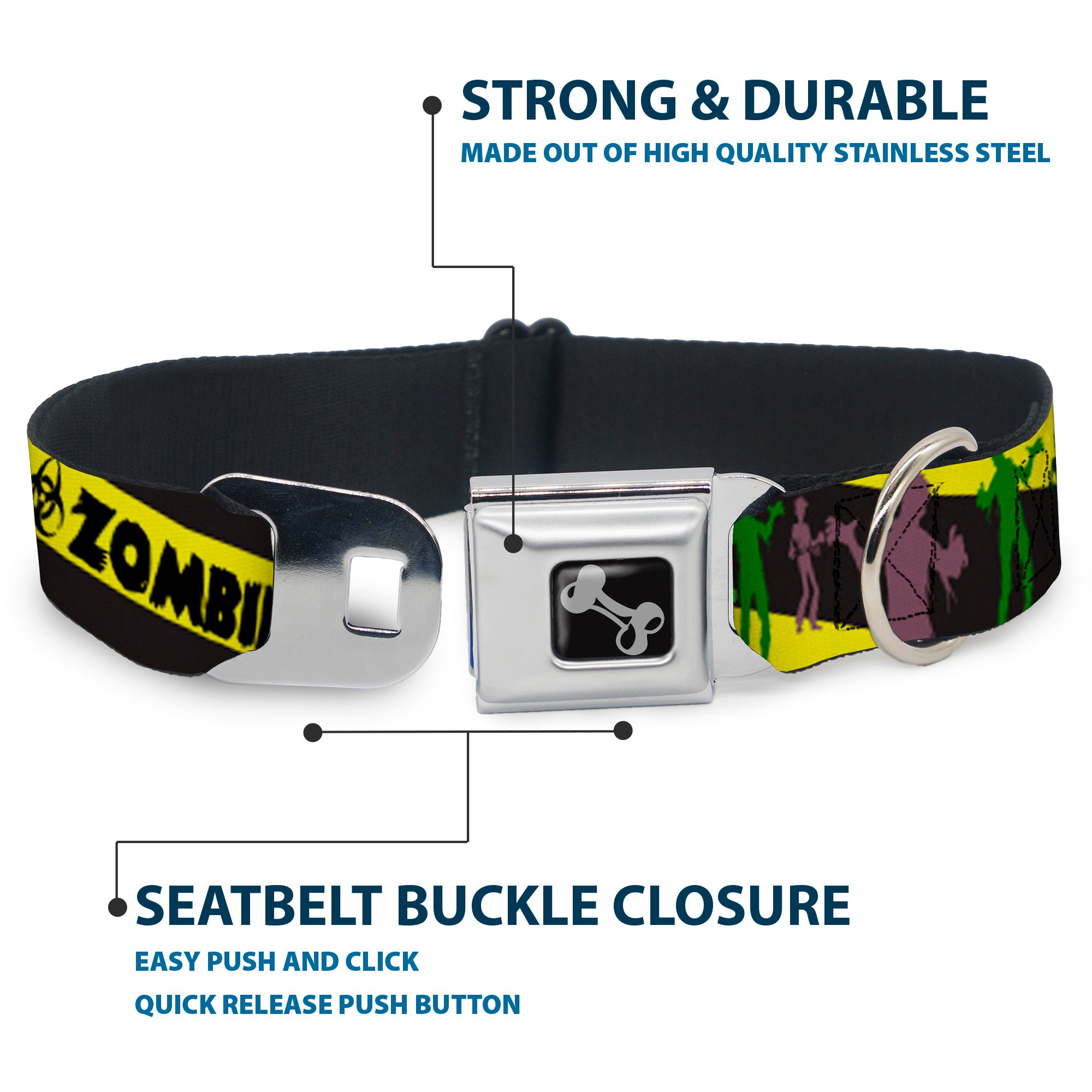 Dog Bone Seatbelt Buckle Collar - Zombies Biohazard Black/Yellow/Green Seatbelt Buckle Collars Buckle-Down