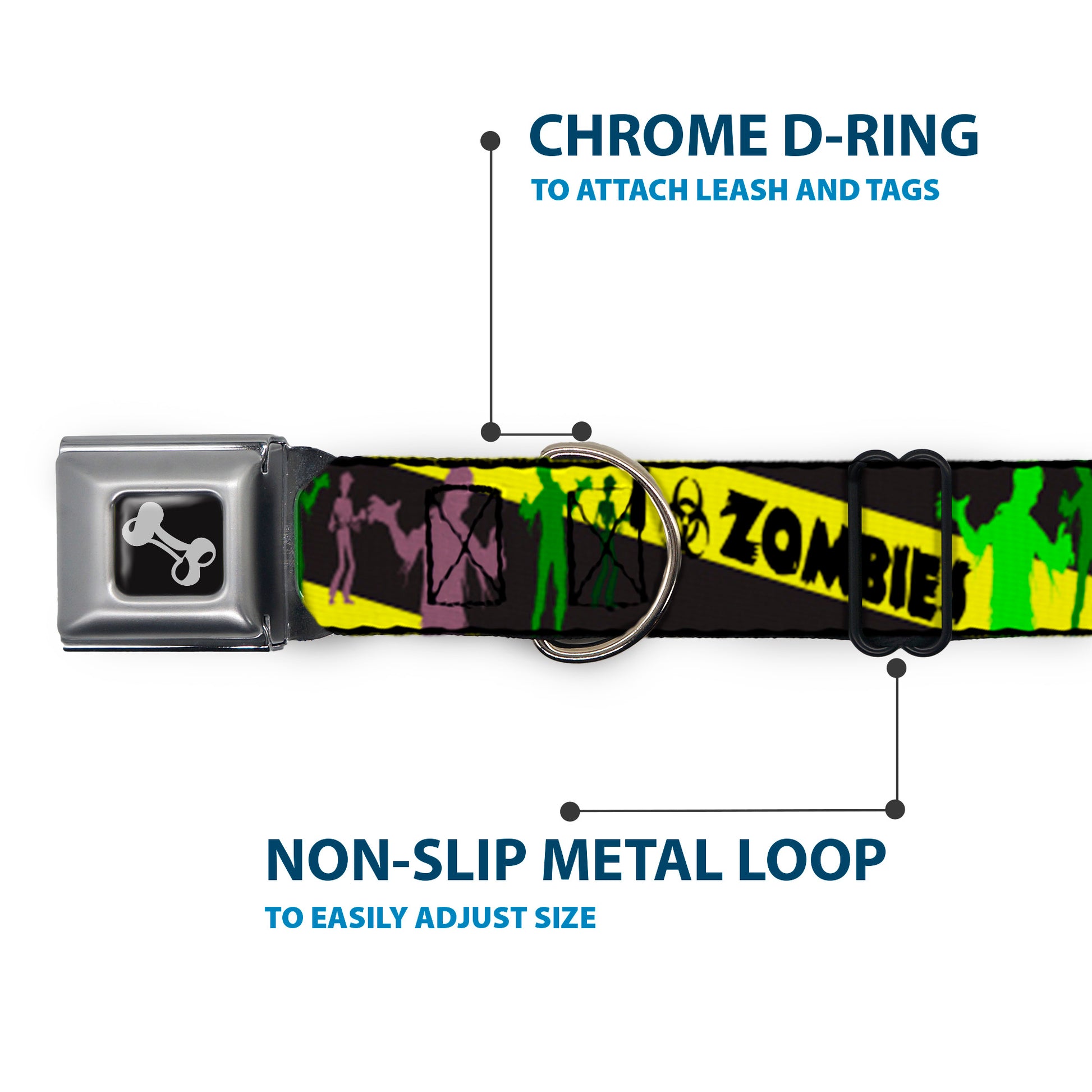 Dog Bone Seatbelt Buckle Collar - Zombies Biohazard Black/Yellow/Green Seatbelt Buckle Collars Buckle-Down