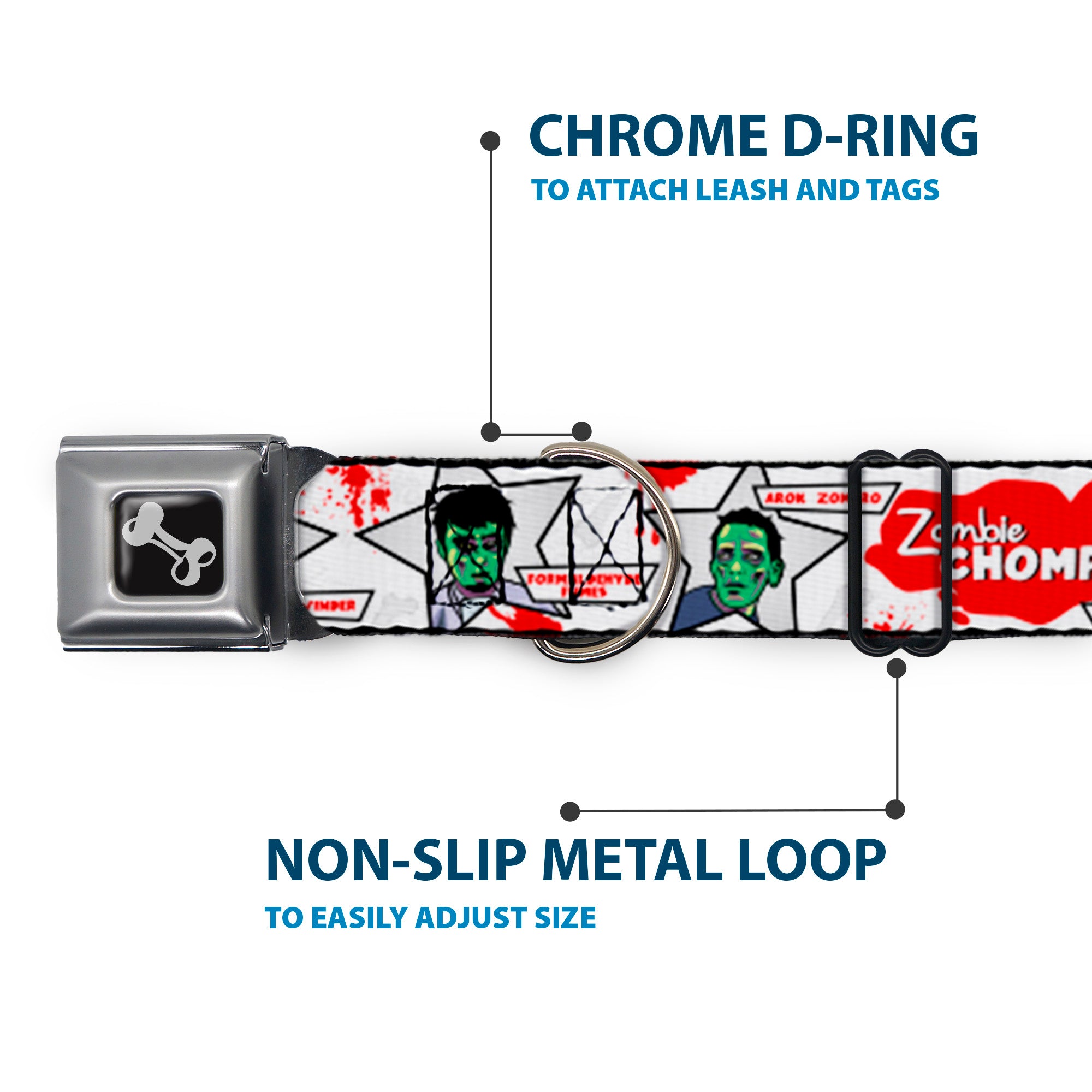Dog Bone Seatbelt Buckle Collar - Zombie CHOMP! Seatbelt Buckle Collars Buckle-Down