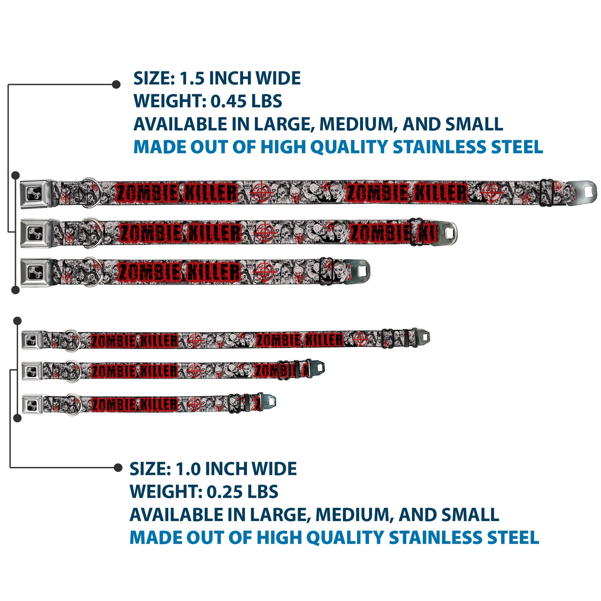 Dog Bone Seatbelt Buckle Collar - ZOMBIE KILLER w/Stacked Zombies Sketch Seatbelt Buckle Collars Buckle-Down