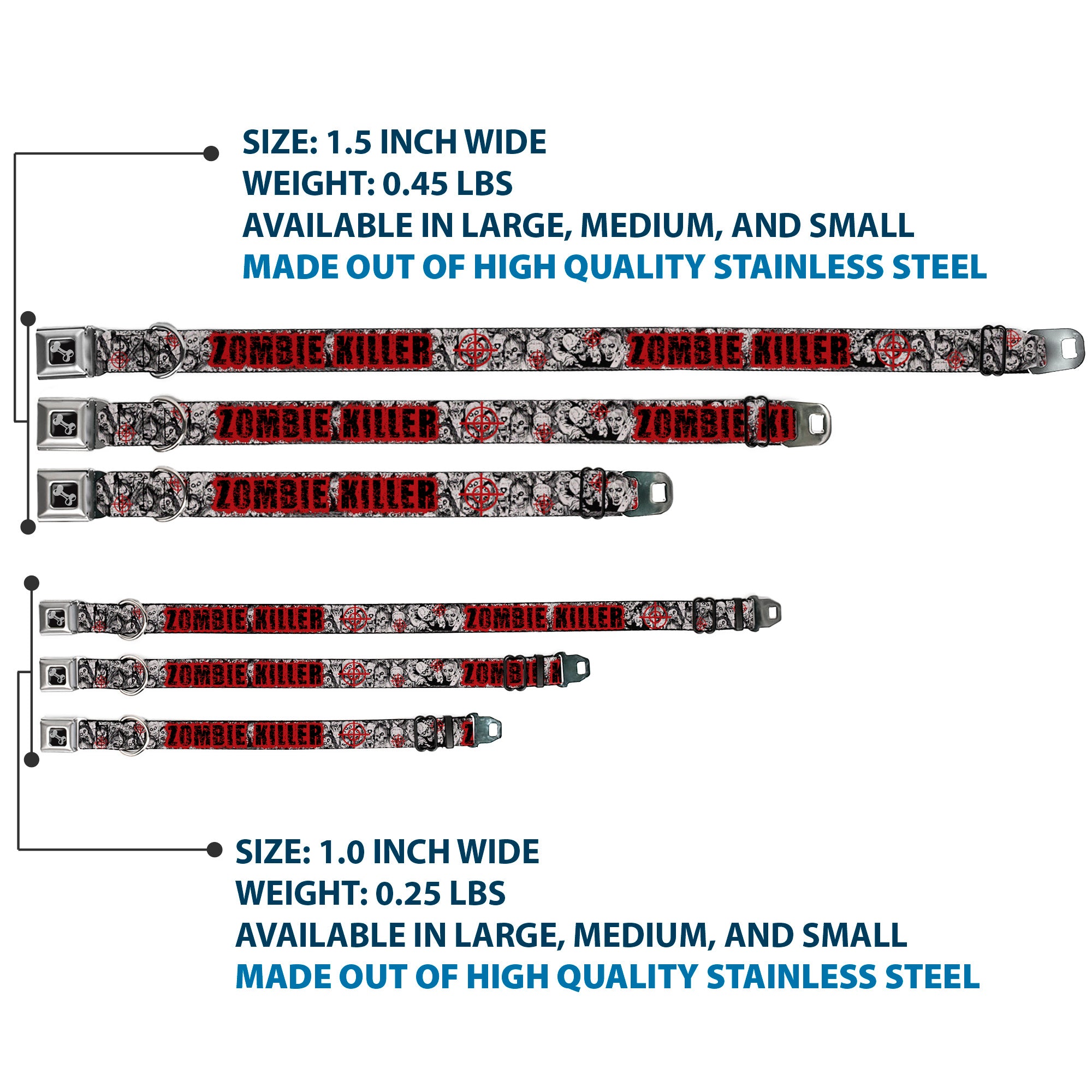 Dog Bone Seatbelt Buckle Collar - ZOMBIE KILLER w/Stacked Zombies Sketch Seatbelt Buckle Collars Buckle-Down