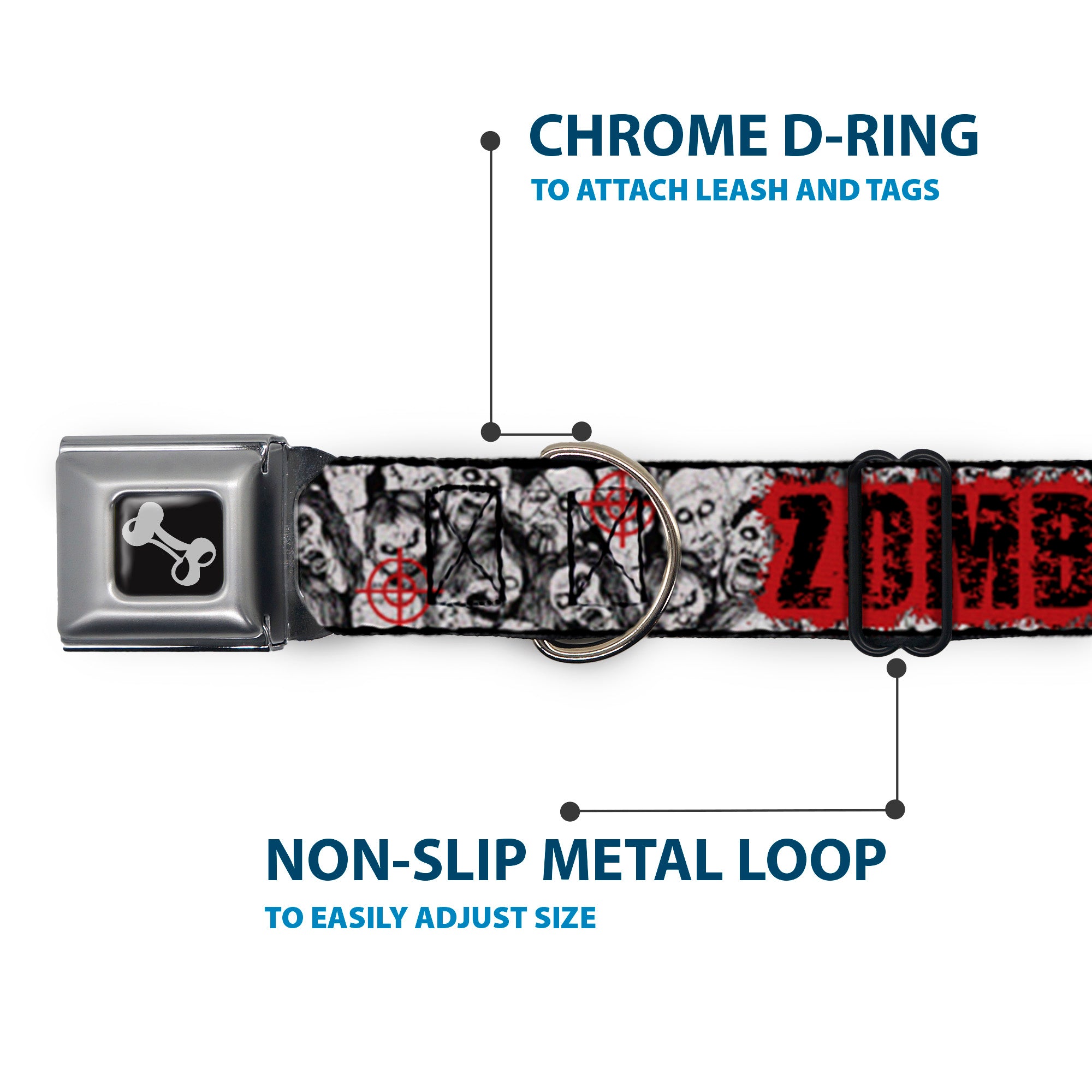 Dog Bone Seatbelt Buckle Collar - ZOMBIE KILLER w/Stacked Zombies Sketch Seatbelt Buckle Collars Buckle-Down