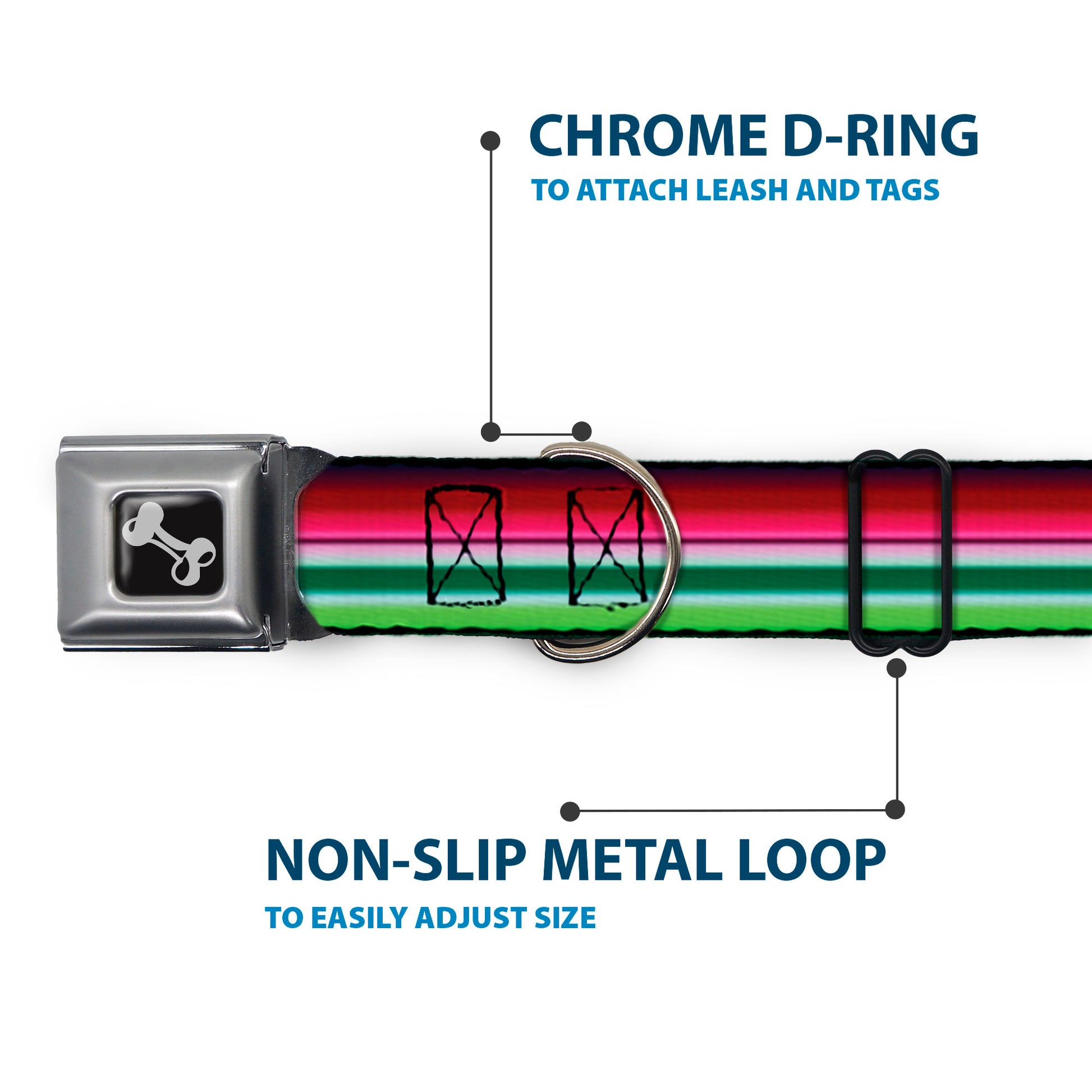 Dog Bone Seatbelt Buckle Collar - Zarape1 Horizontal Red/White/Green Seatbelt Buckle Collars Buckle-Down