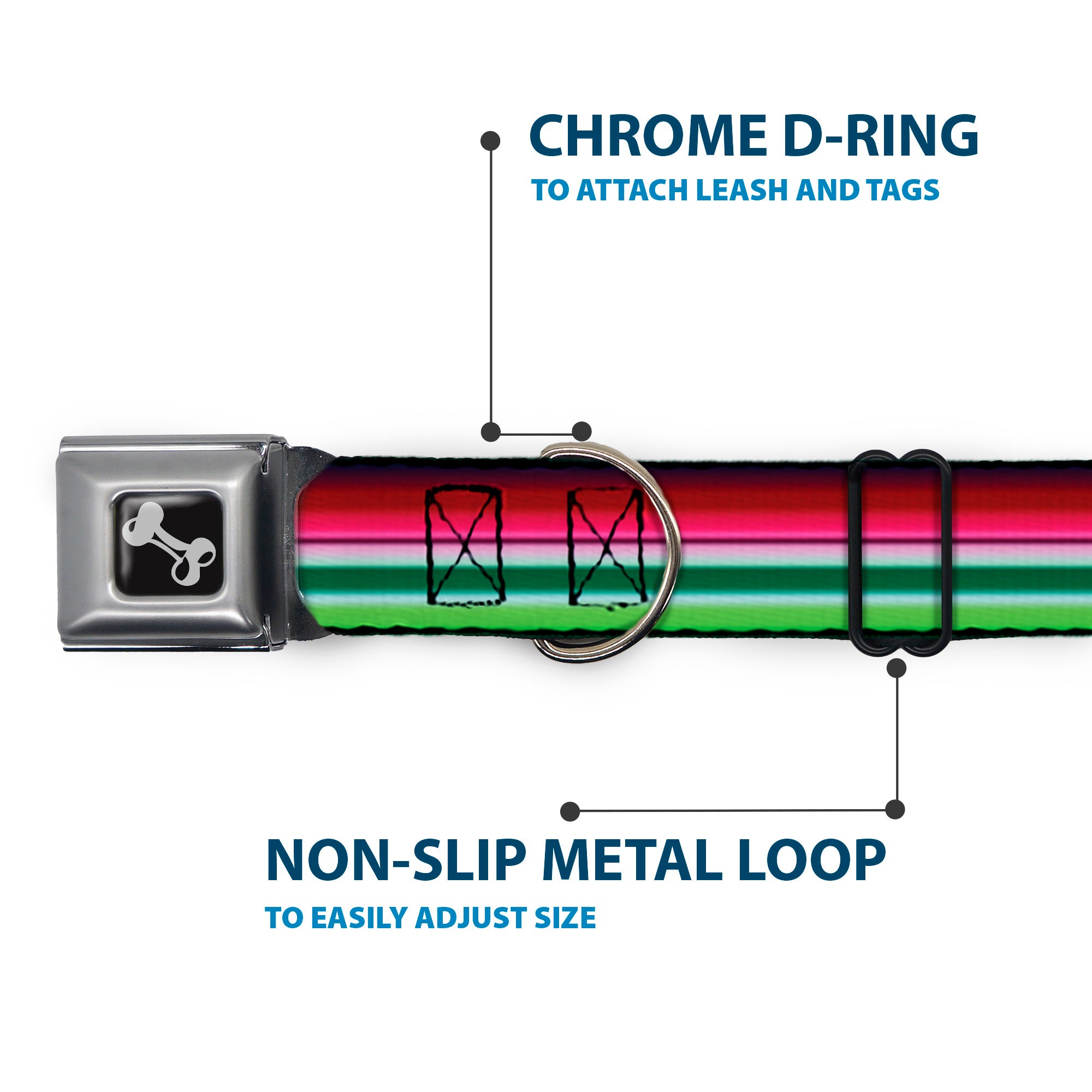 Dog Bone Seatbelt Buckle Collar - Zarape1 Horizontal Red/White/Green Seatbelt Buckle Collars Buckle-Down