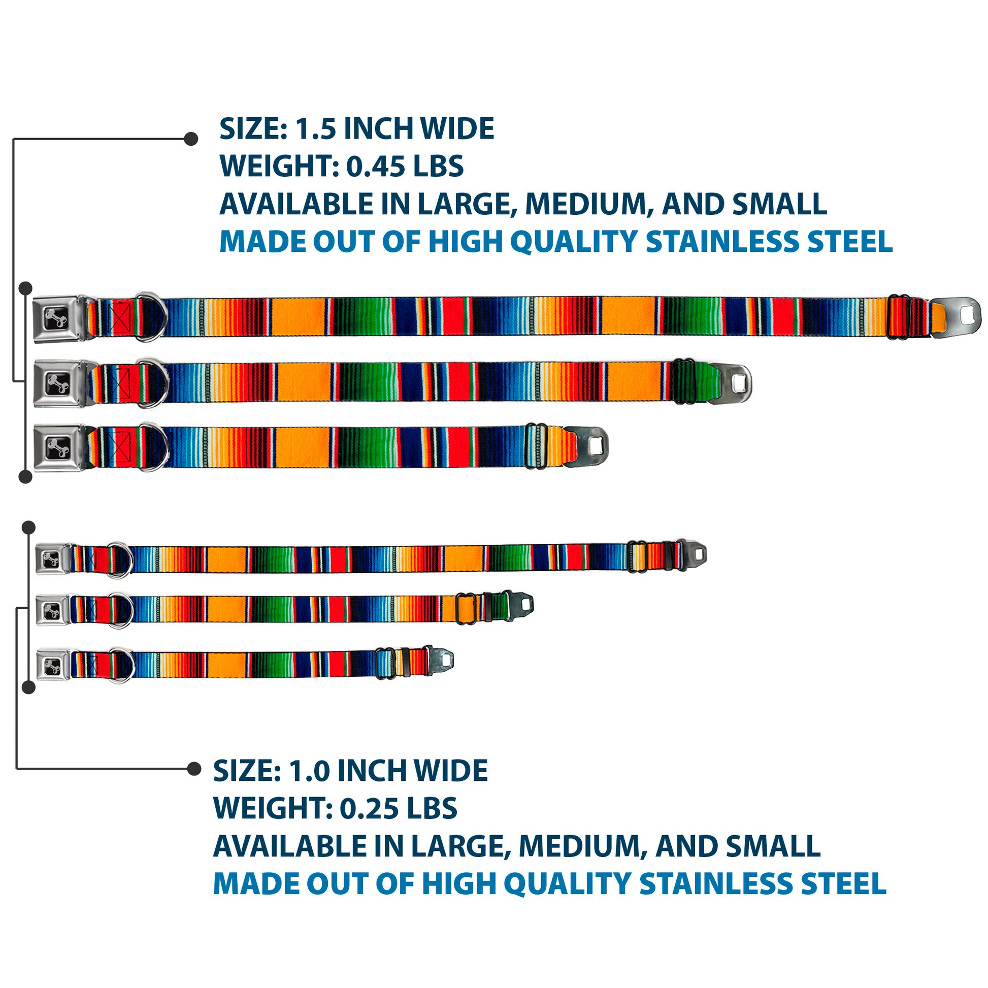 Dog Bone Seatbelt Buckle Collar - Zarape2 Vertical Multi Color Stripe Seatbelt Buckle Collars Buckle-Down