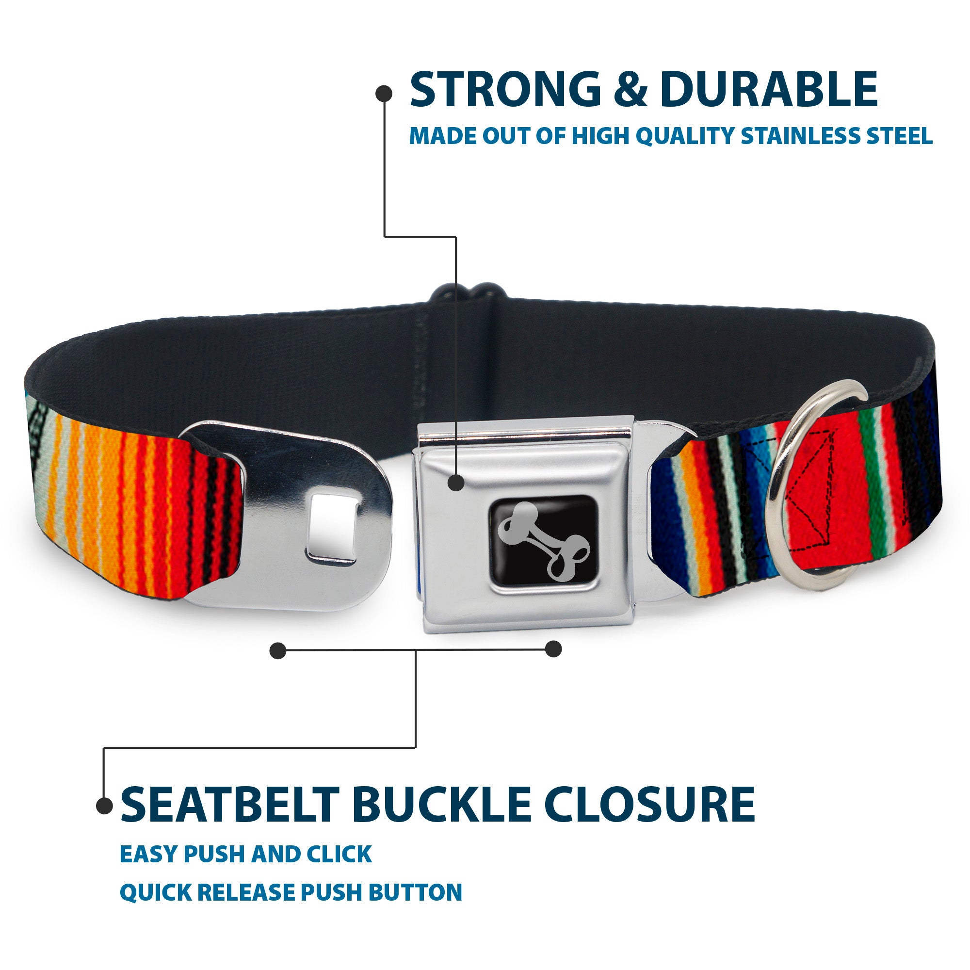 Dog Bone Seatbelt Buckle Collar - Zarape2 Vertical Multi Color Stripe Seatbelt Buckle Collars Buckle-Down