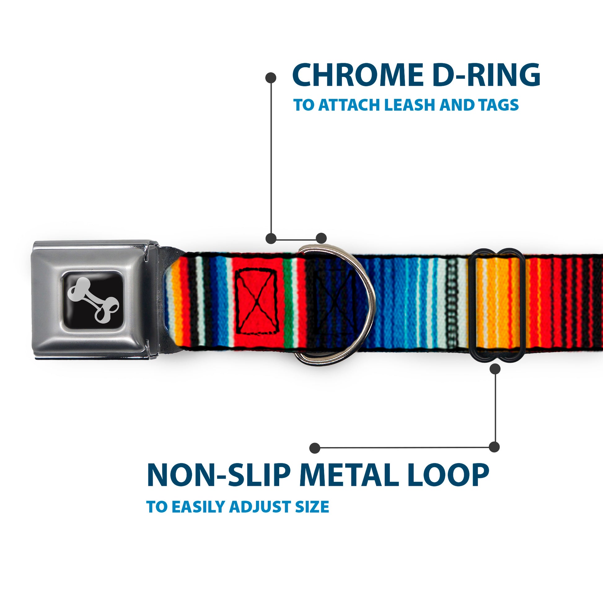 Dog Bone Seatbelt Buckle Collar - Zarape2 Vertical Multi Color Stripe Seatbelt Buckle Collars Buckle-Down