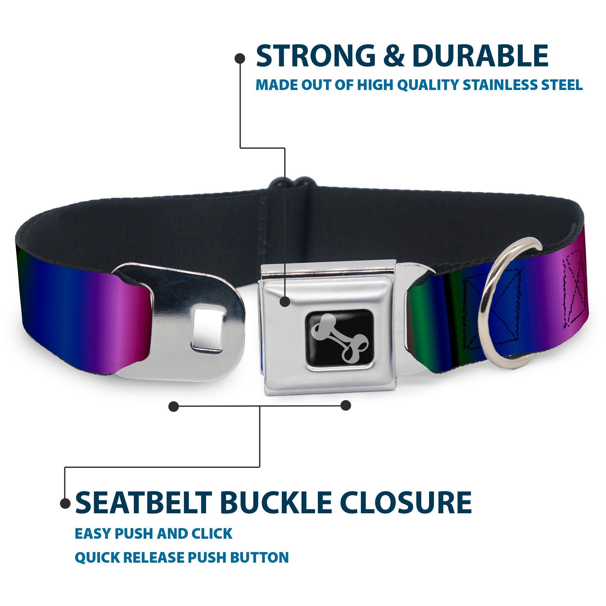 Dog Bone Seatbelt Buckle Collar - Zarape3 Vertical Multi Color Fade Seatbelt Buckle Collars Buckle-Down
