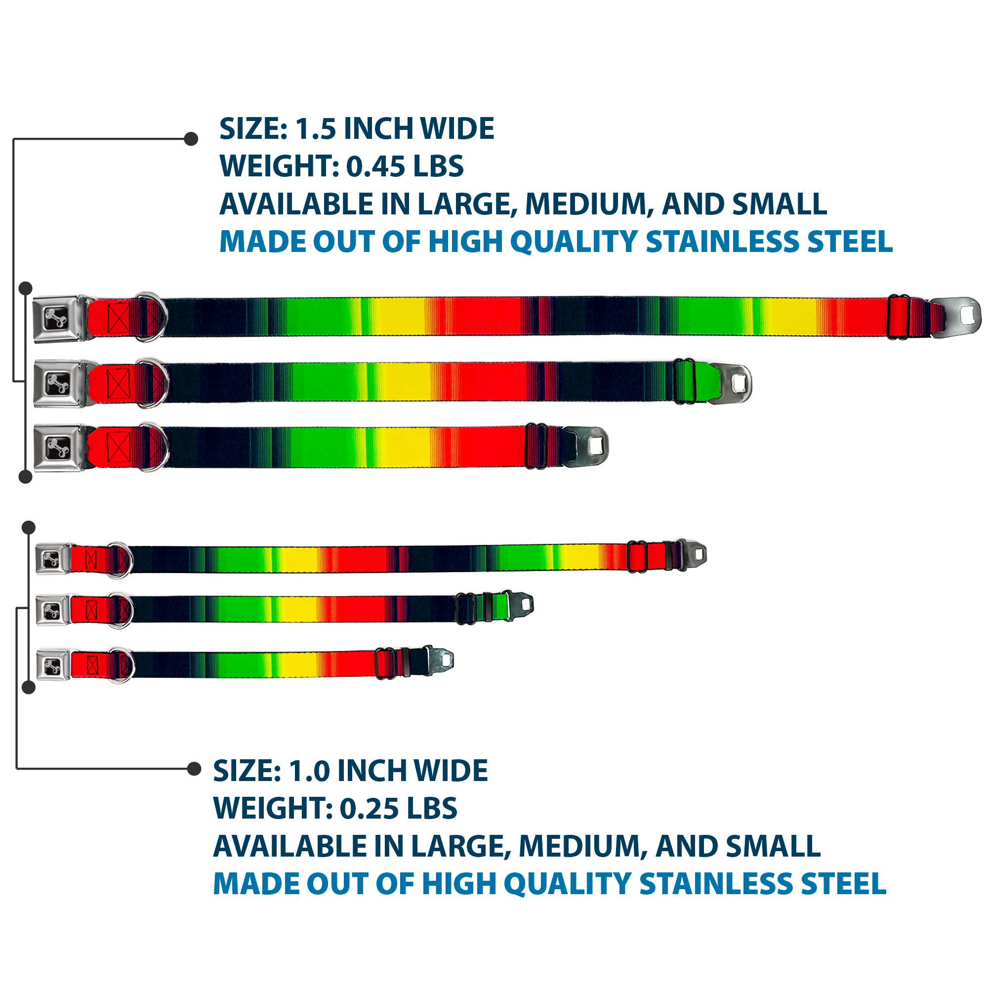 Dog Bone Seatbelt Buckle Collar - Zarape4 Vertical Rasta Seatbelt Buckle Collars Buckle-Down