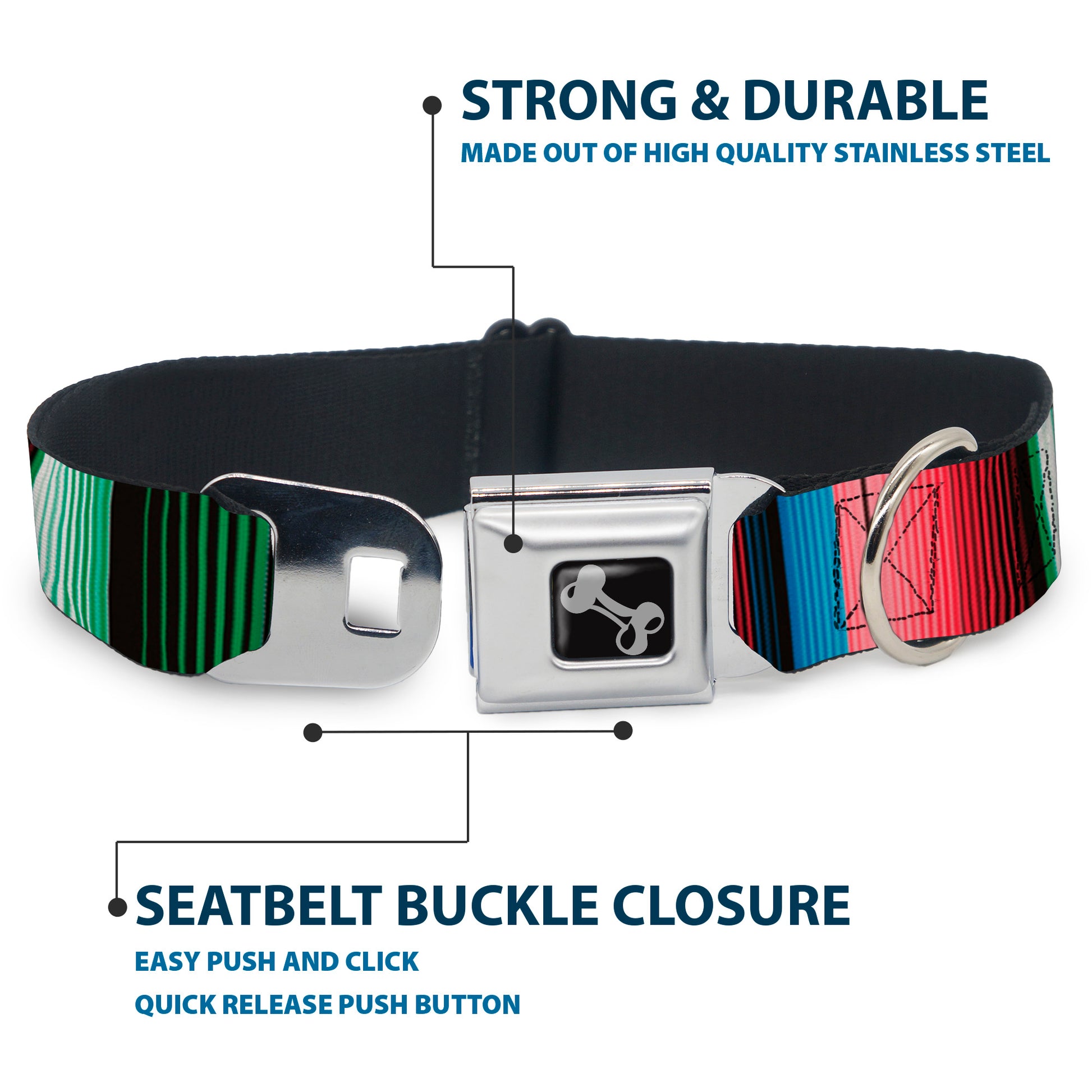 Dog Bone Seatbelt Buckle Collar - Zarape5 Vertical Multi Color Stripe Seatbelt Buckle Collars Buckle-Down