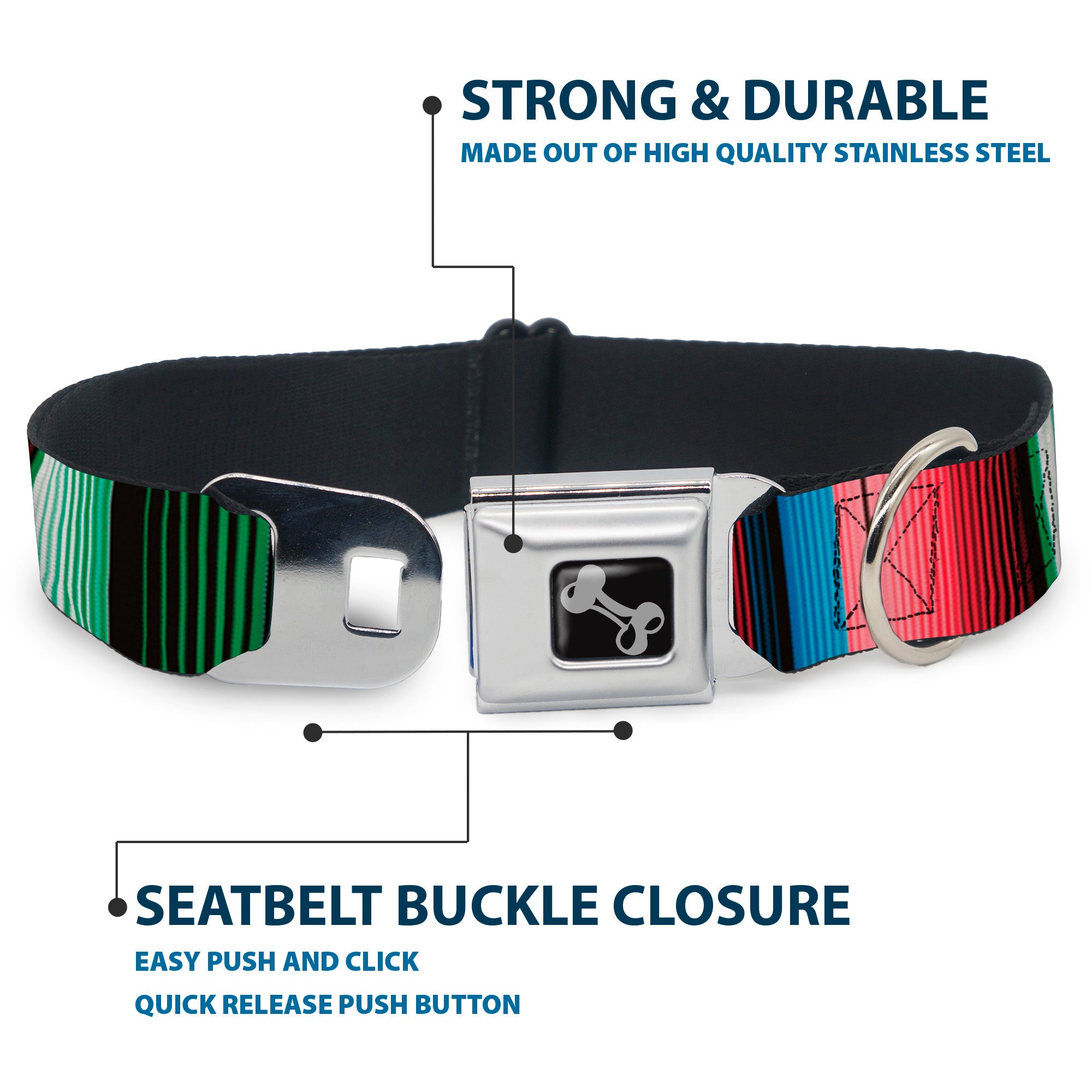 Dog Bone Seatbelt Buckle Collar - Zarape5 Vertical Multi Color Stripe Seatbelt Buckle Collars Buckle-Down