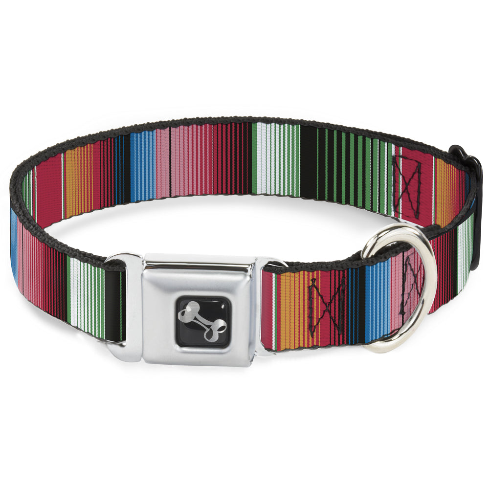 Dog Bone Seatbelt Buckle Collar - Zarape5 Vertical Multi Color Stripe Seatbelt Buckle Collars Buckle-Down