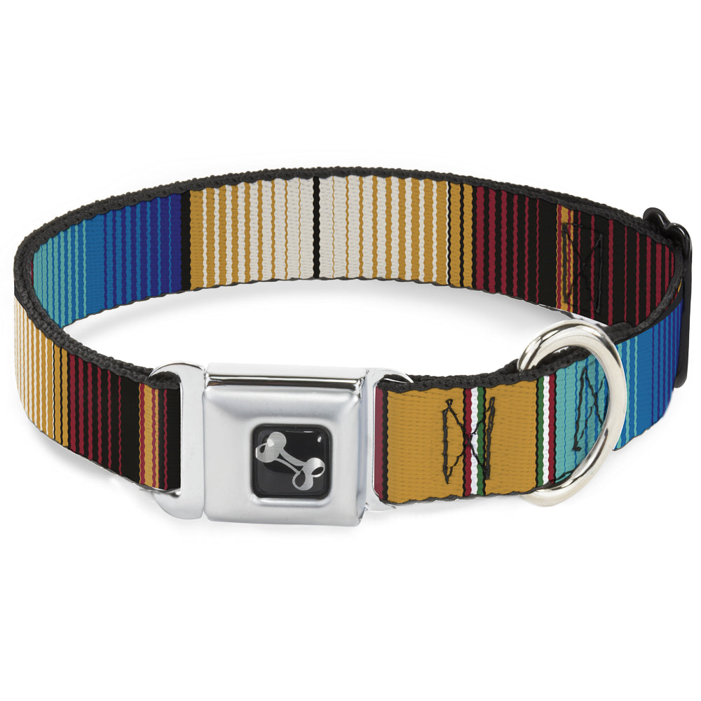 Dog Bone Seatbelt Buckle Collar - Zarape6 Vertical Stripe Gold/Blues/Black/Red Seatbelt Buckle Collars Buckle-Down