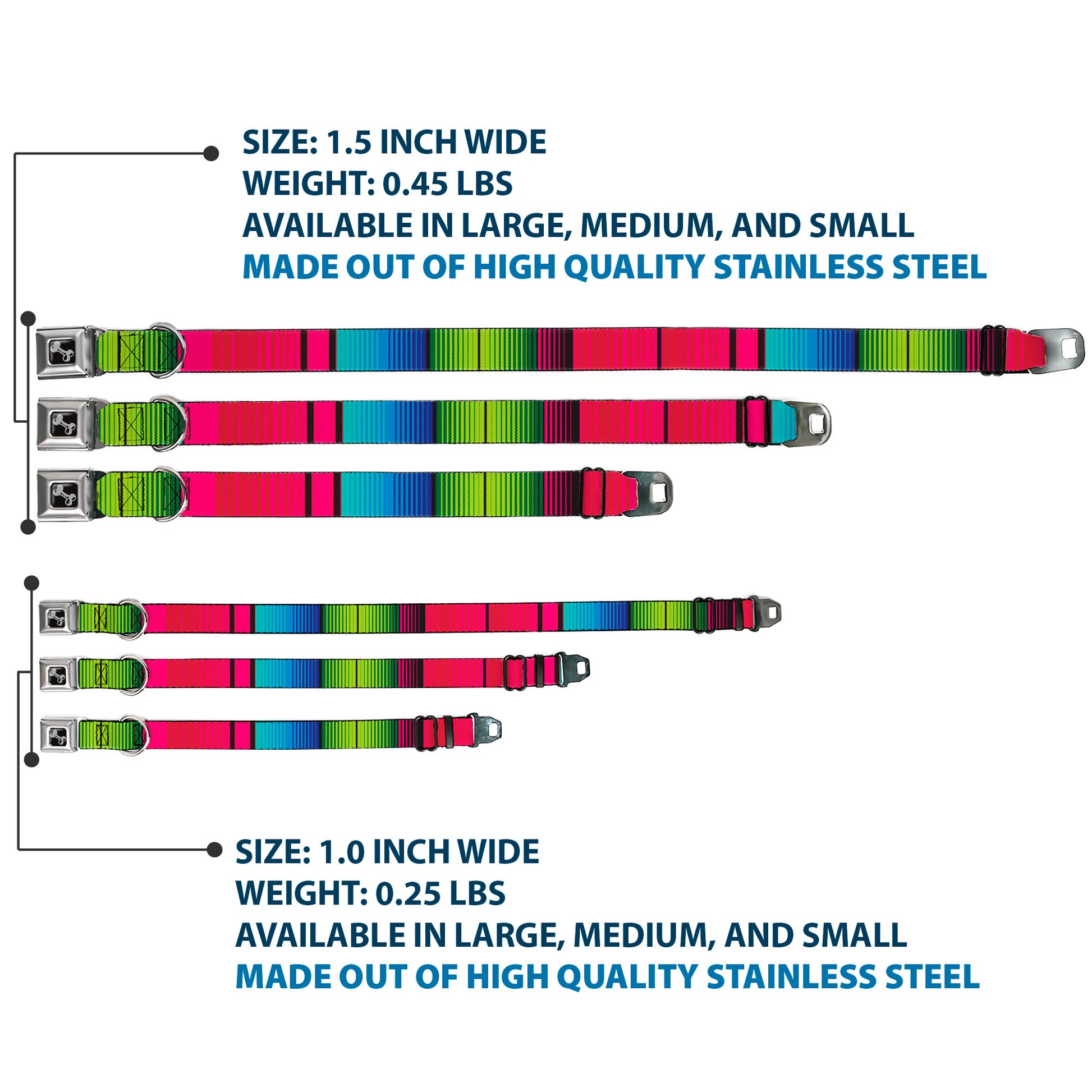 Dog Bone Seatbelt Buckle Collar - Zarape7 Vertical Pinks/Blues/Greens/Black Seatbelt Buckle Collars Buckle-Down
