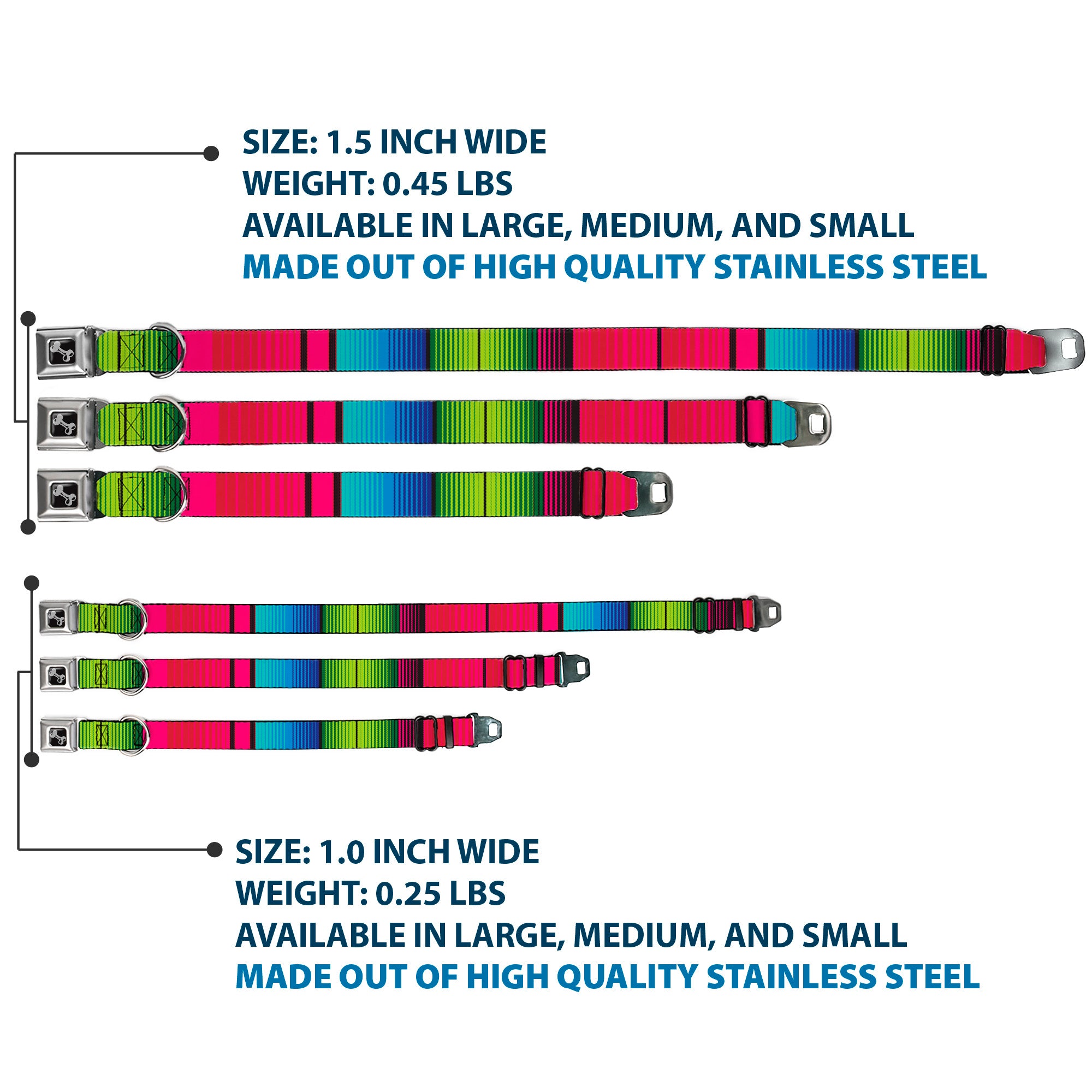 Dog Bone Seatbelt Buckle Collar - Zarape7 Vertical Pinks/Blues/Greens/Black Seatbelt Buckle Collars Buckle-Down