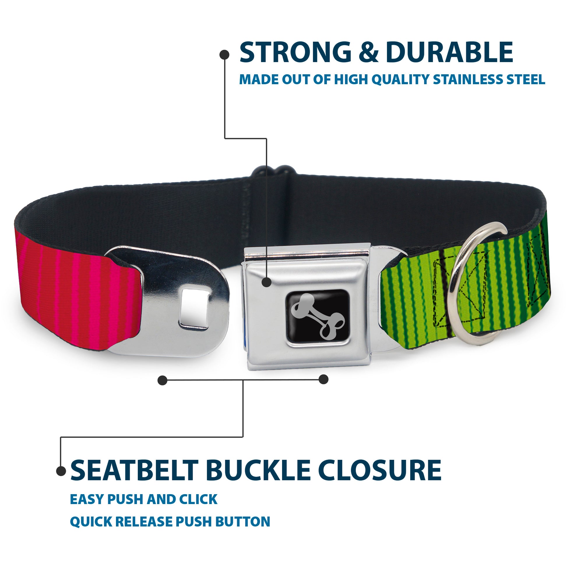 Dog Bone Seatbelt Buckle Collar - Zarape7 Vertical Pinks/Blues/Greens/Black Seatbelt Buckle Collars Buckle-Down
