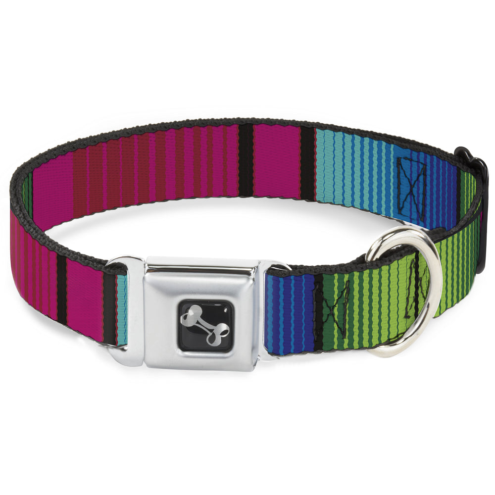Dog Bone Seatbelt Buckle Collar - Zarape7 Vertical Pinks/Blues/Greens/Black Seatbelt Buckle Collars Buckle-Down