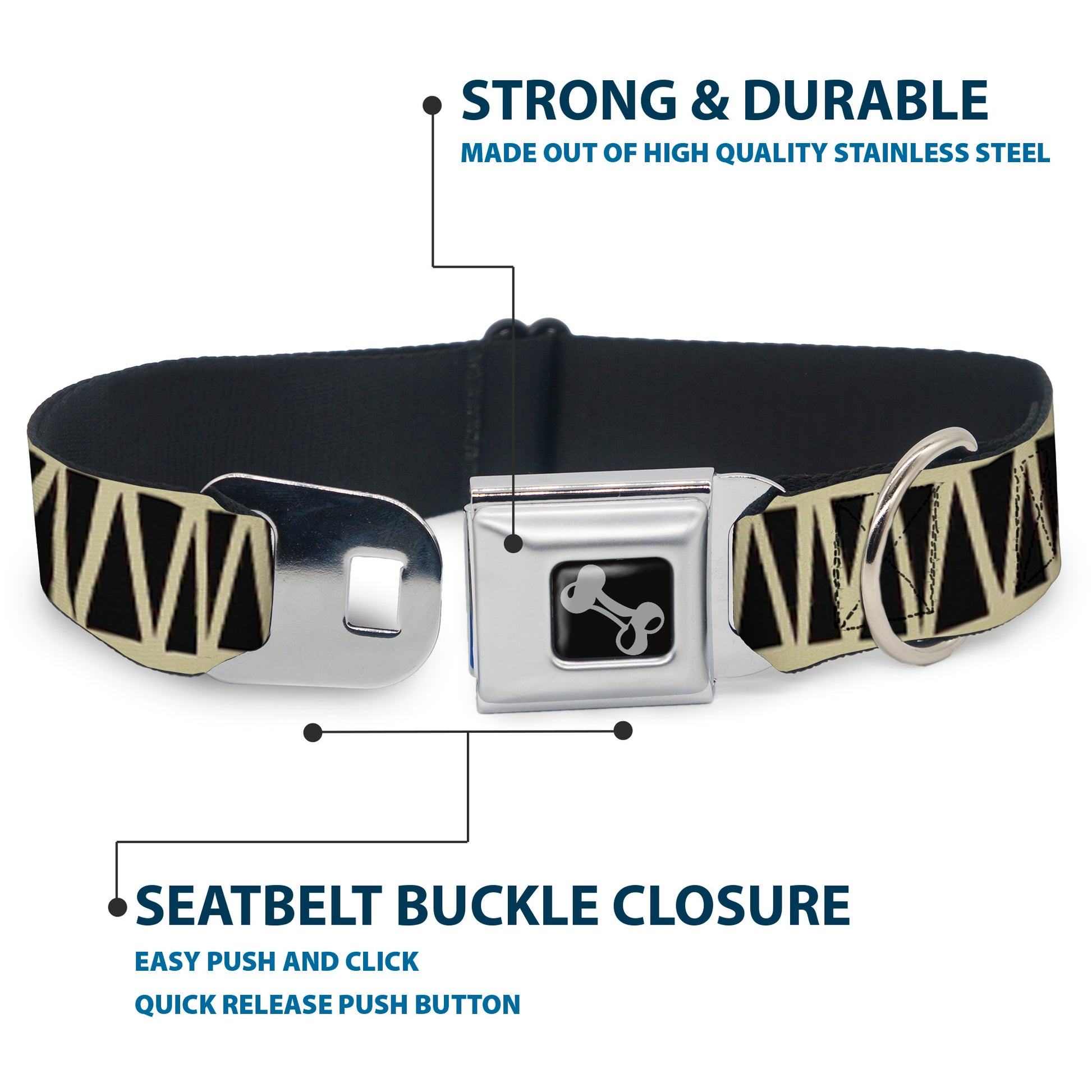 Dog Bone Seatbelt Buckle Collar - Zig Zag Doodle Cream/Black Seatbelt Buckle Collars Buckle-Down