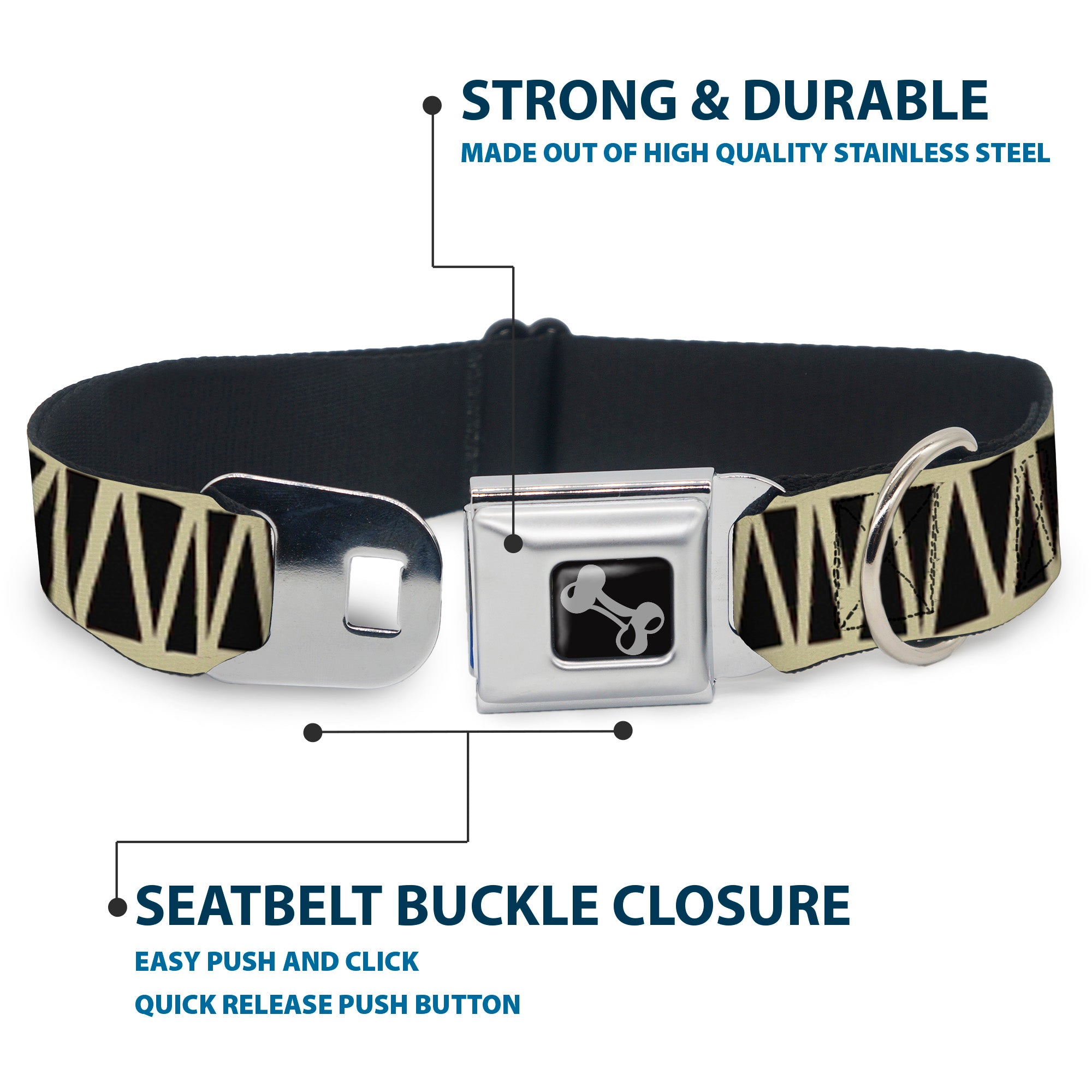 Dog Bone Seatbelt Buckle Collar - Zig Zag Doodle Cream/Black Seatbelt Buckle Collars Buckle-Down