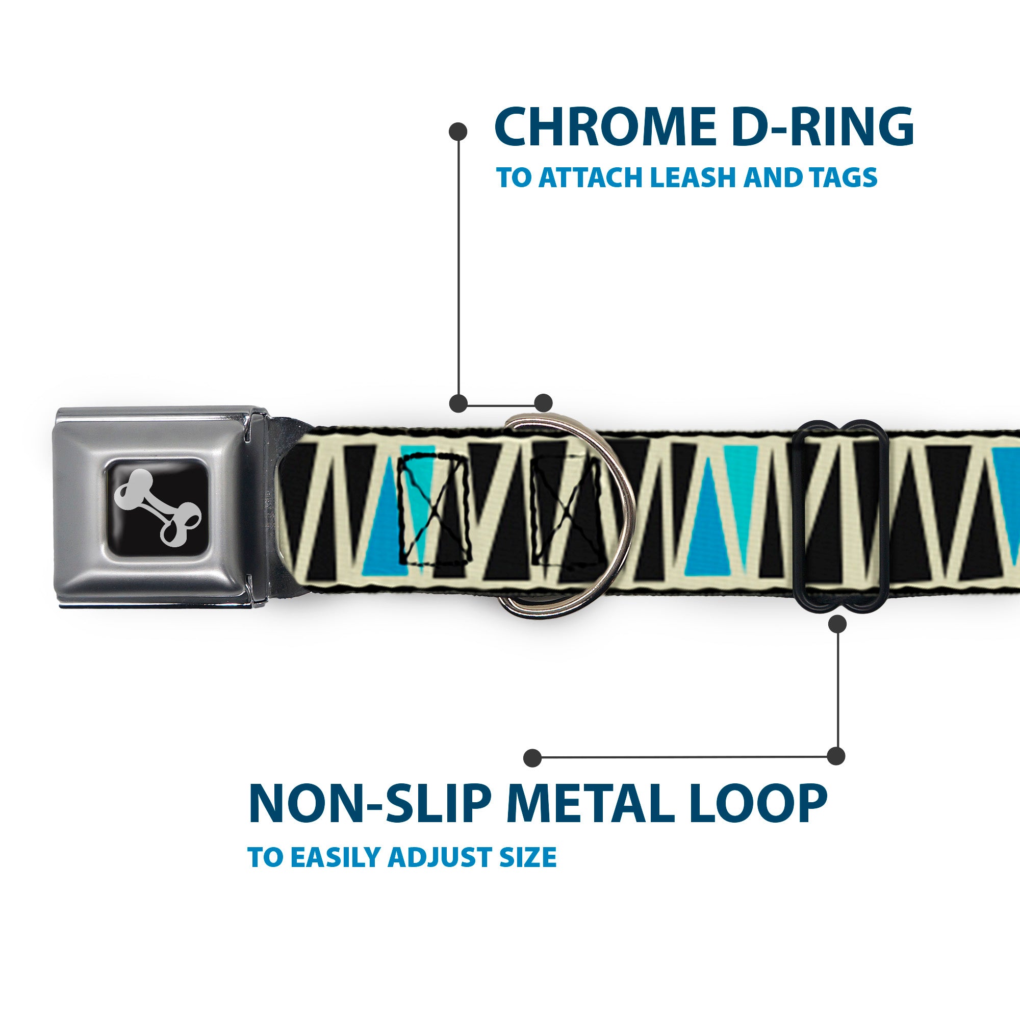 Dog Bone Seatbelt Buckle Collar - Zig Zag Doodle Cream/Black/Blues Seatbelt Buckle Collars Buckle-Down