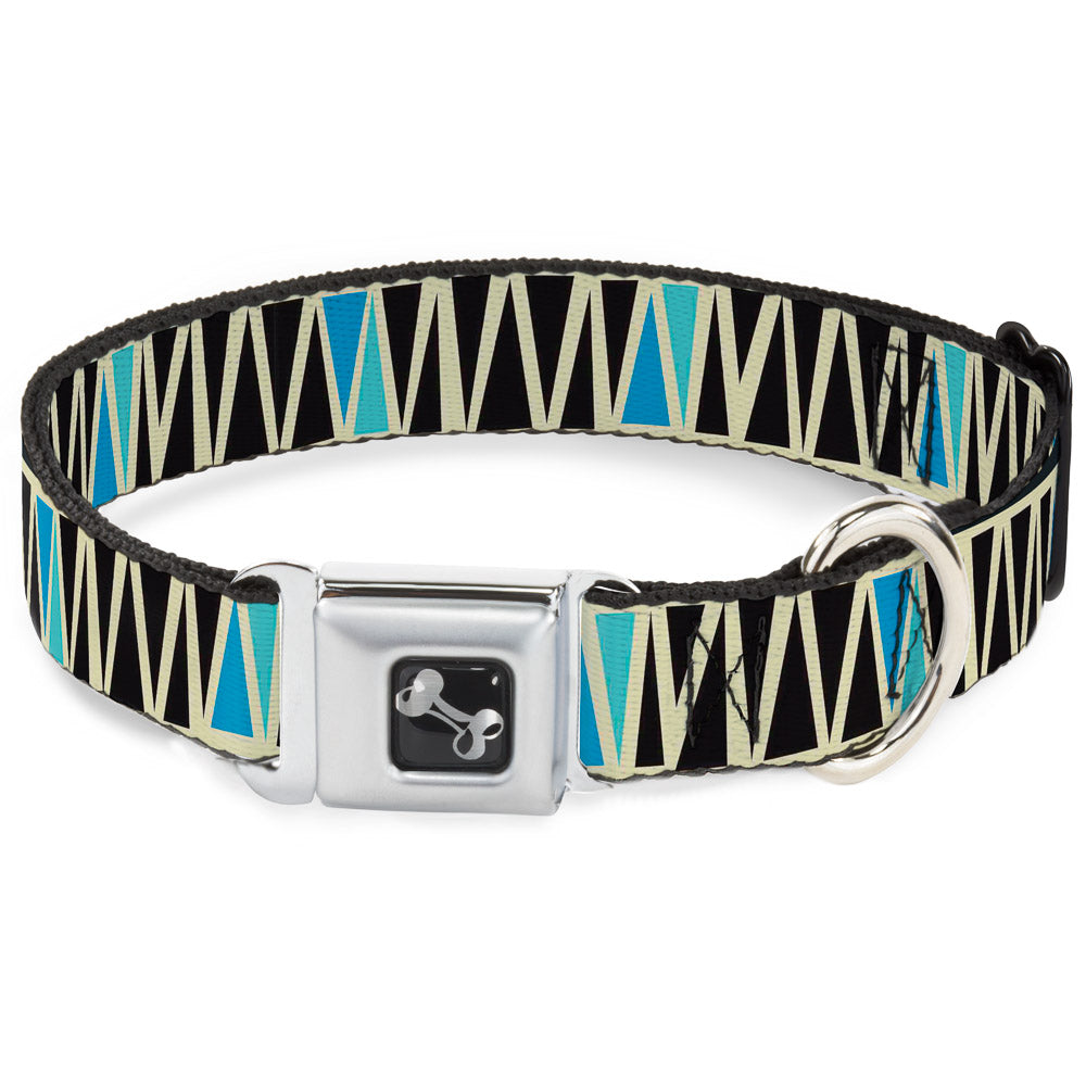 Dog Bone Seatbelt Buckle Collar - Zig Zag Doodle Cream/Black/Blues Seatbelt Buckle Collars Buckle-Down
