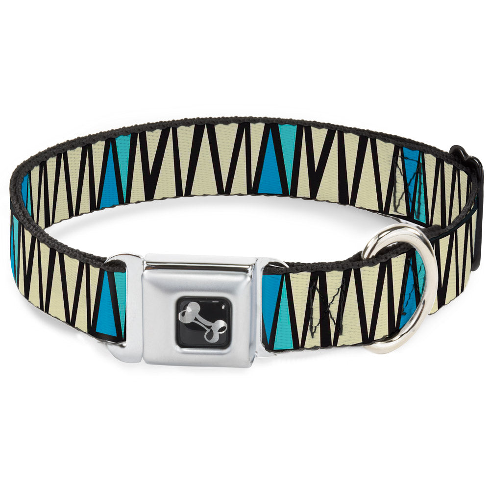 Dog Bone Seatbelt Buckle Collar - Zig Zag Doodle Black/Cream/Blues Seatbelt Buckle Collars Buckle-Down